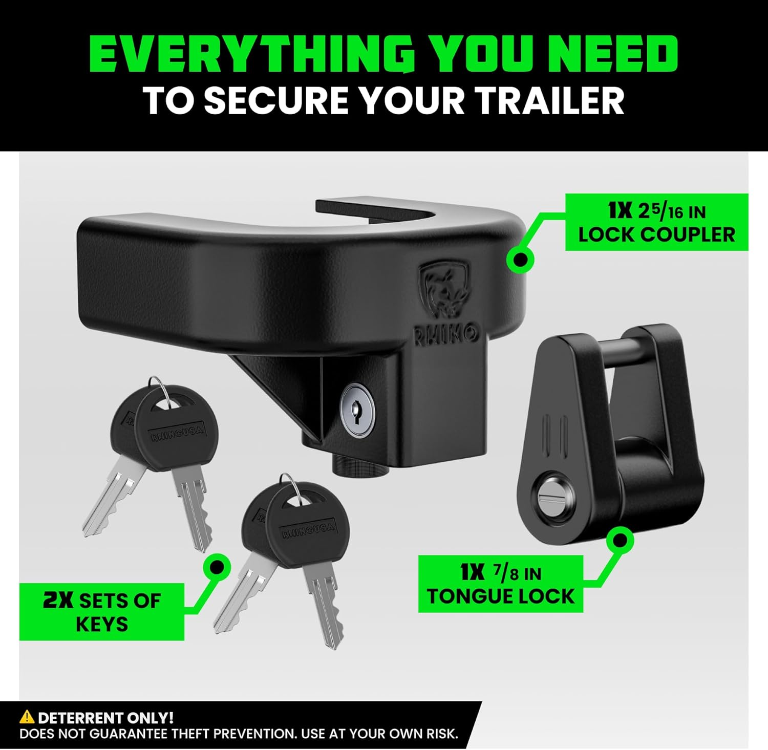 Rhino USA Trailer Hitch Lock Kit (For 2-5/16" Trailers) Heavy Duty anti Theft Trailer Coupler Locks for RV, Camper, Trailer, Boat, Caravan - Reinforced Solid Steel Tow Lock for Trailer Tongue image number 3