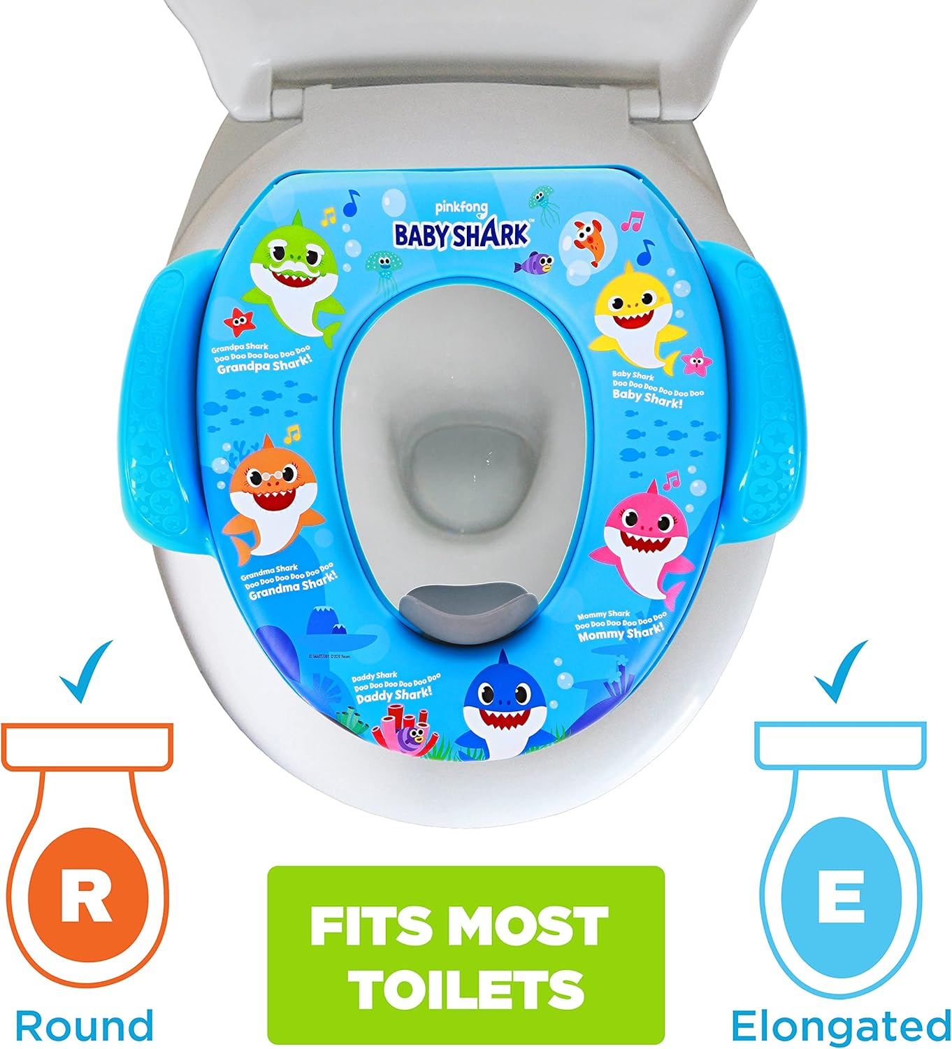 Pinkfong Baby Shark 2 Piece Essential Potty Training Set - Soft Toddler Toilet Seat, Step Stool