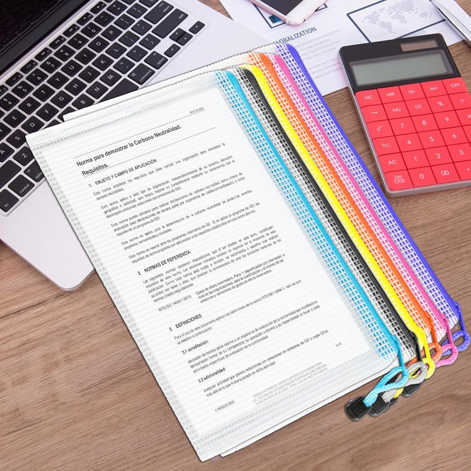 12 Pcs A4 A5 Plastic Zip Wallets, Document Folders, Mesh Zipper Bags, Waterproof Zip Plastic Wallets, Zip Lock Bags for Travel Home Office Supplies Craft Projects(6 Colors) image number 4