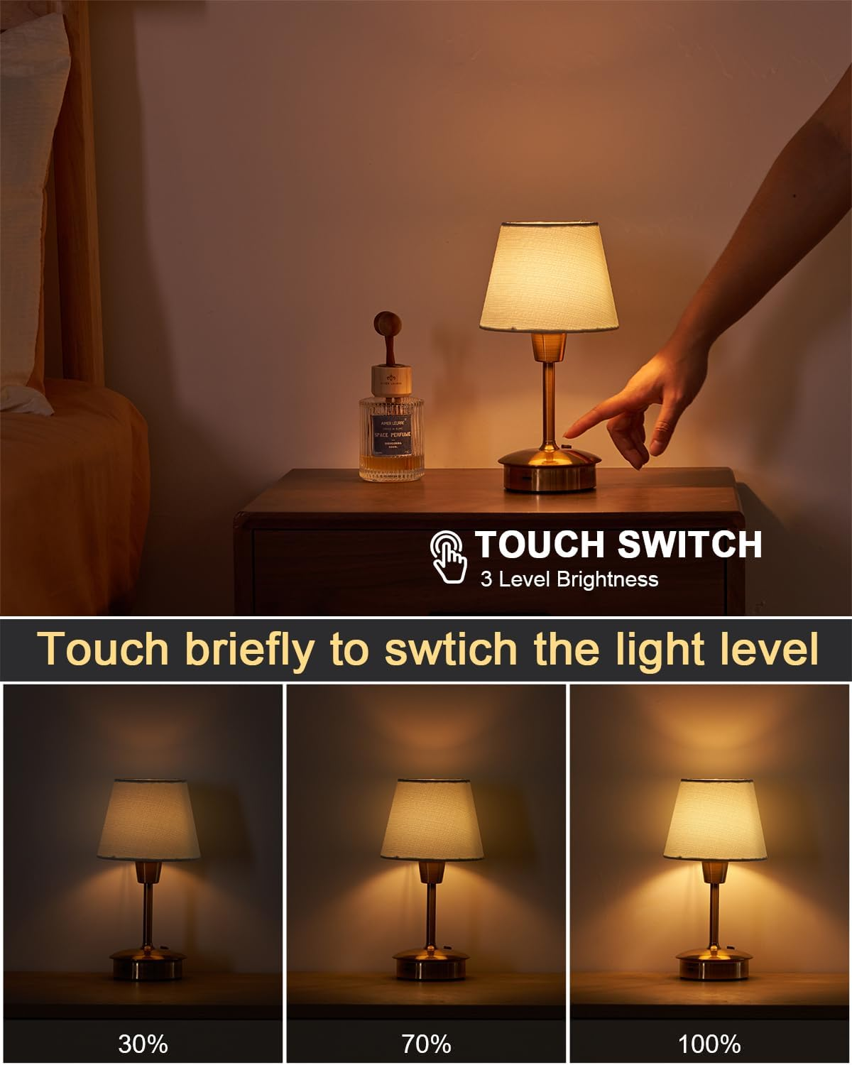 Small Cordless Table Lamp for Restaurant Bar, 5200Mah Rechargeable Battery Operated Portable Mini Dimmable Touch Desk Lamps Night Light for Bedside Kitchen Entryway Patio Outdoor Dining Table (Gold) image number 3