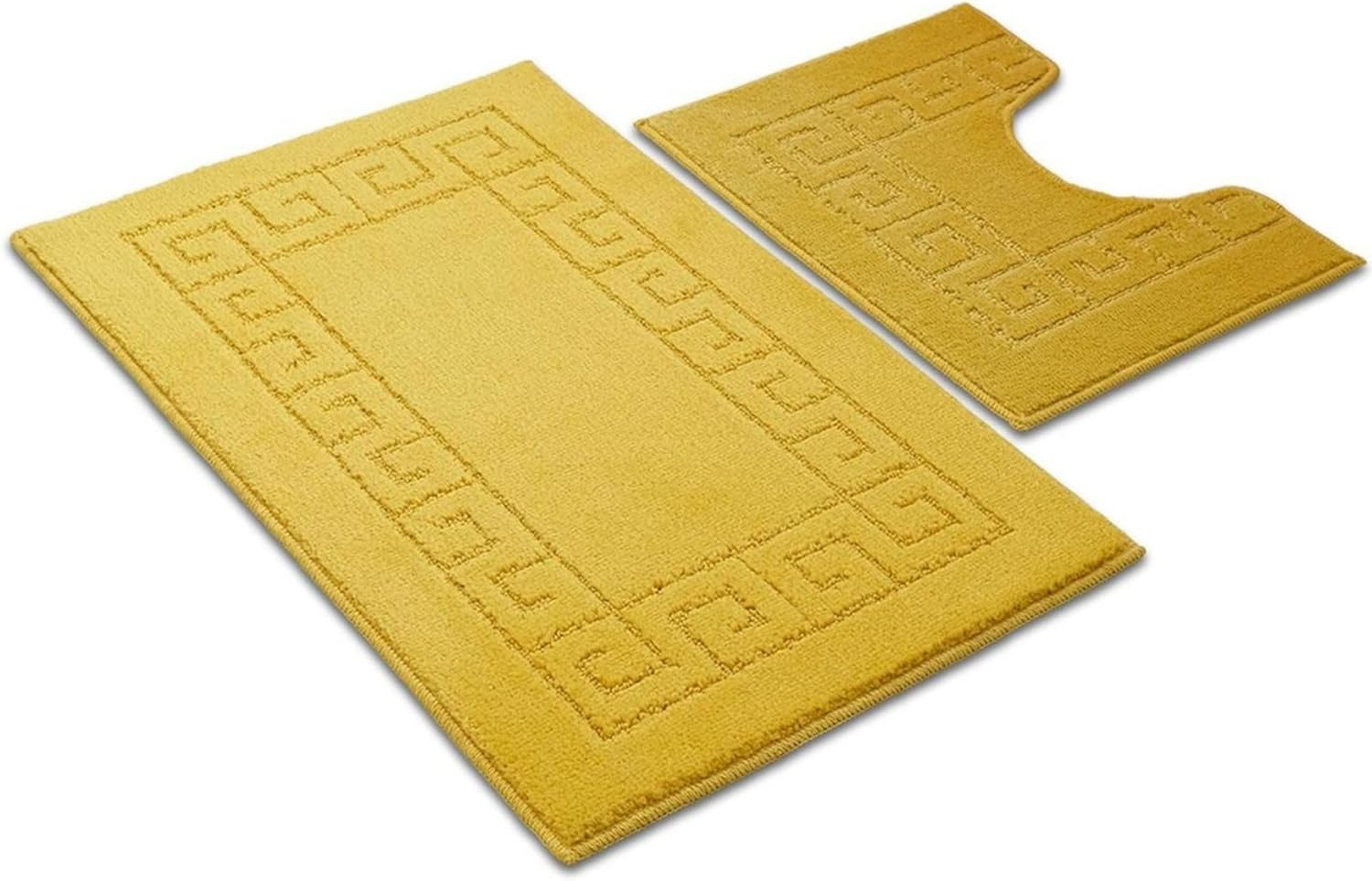 Ambience Products Greek Key Pattern Bath Mats 2 Piece Sets Non Slip Bathroom Mat, Soft Washable Rug Quick Dry Water Absorbent Bathroom Shower Mat & Pedestal Set (White) - Charcoal image number 4