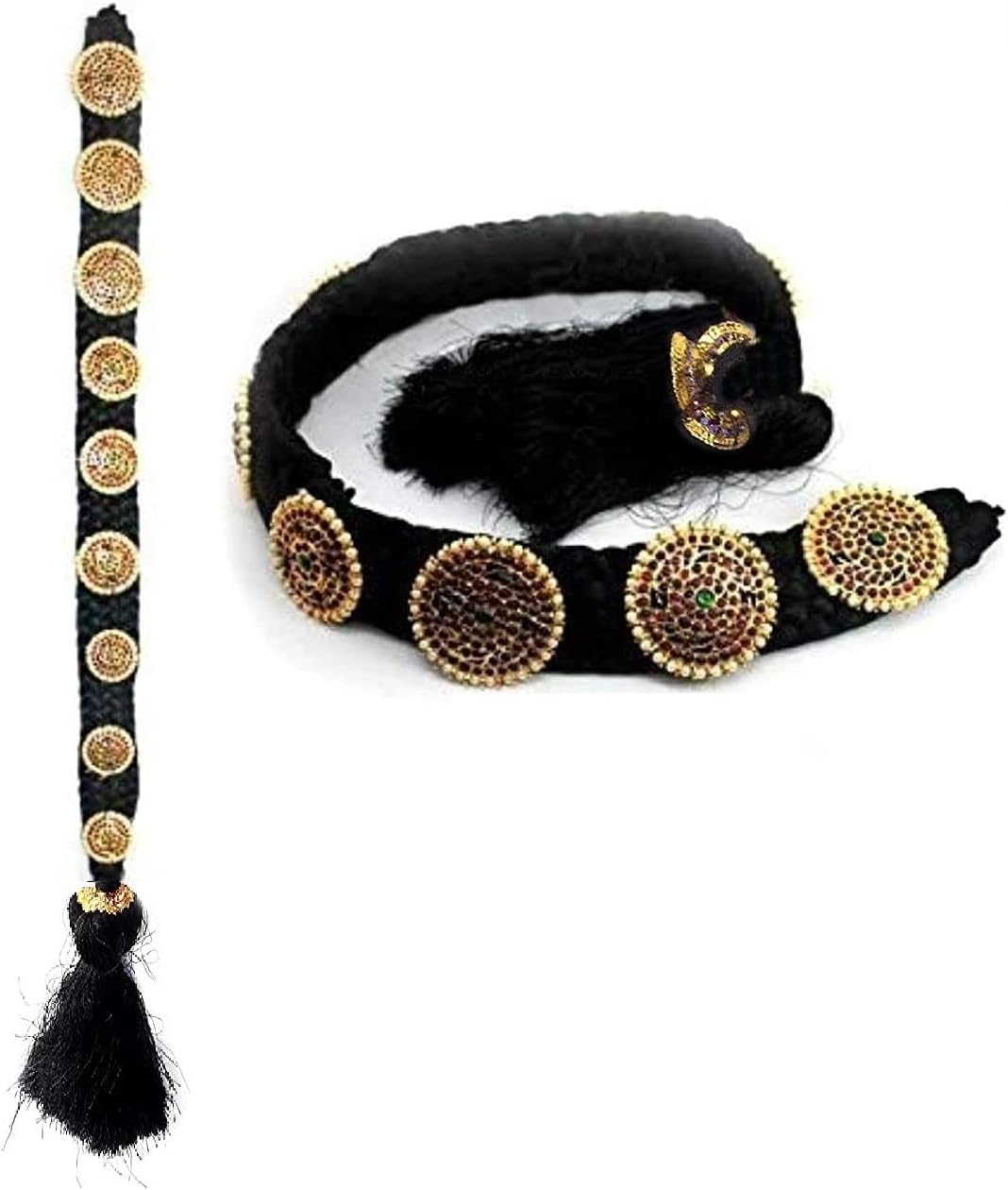 VAMA Girl'S Bridal False Hair Choti Jada Billalu Set Hair Ornaments Full Moon Temple Jewellery Ready Jada Billalu Bharatanatyam Kuchipudi Classical Dance Jewelry image number 2