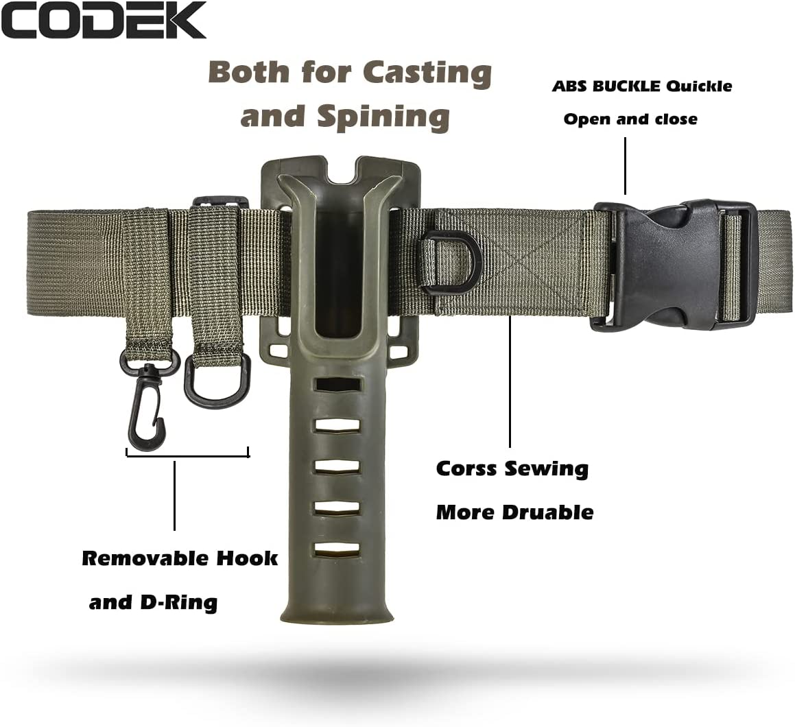 CODEK Fishing Waist Belt Rod Holder Adjustable Waist Wading Belts for Men with Portable Pole Inserter for Spinning Casting Reel Surf Kayak Fly Fishing Portable Fishing Gear Accessories Wader Strap