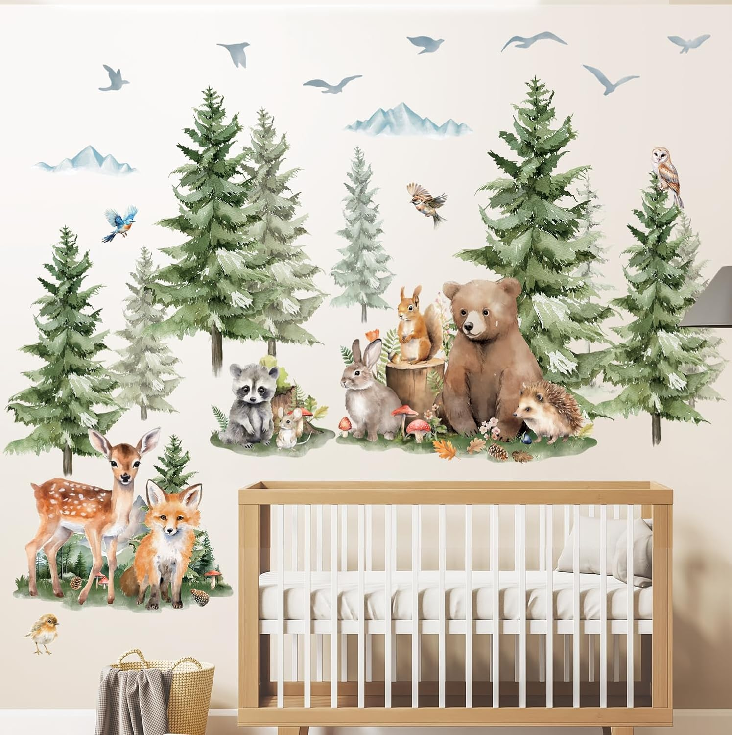 DECOWALL SG4-2422 Pine Trees and Forest Animals Wall Stickers Mountain Woodland Bear Deer Fox Wall Decals Kids Room Nursery Bedroom Decor Baby Room Playroom Removable Art Murals image number 5