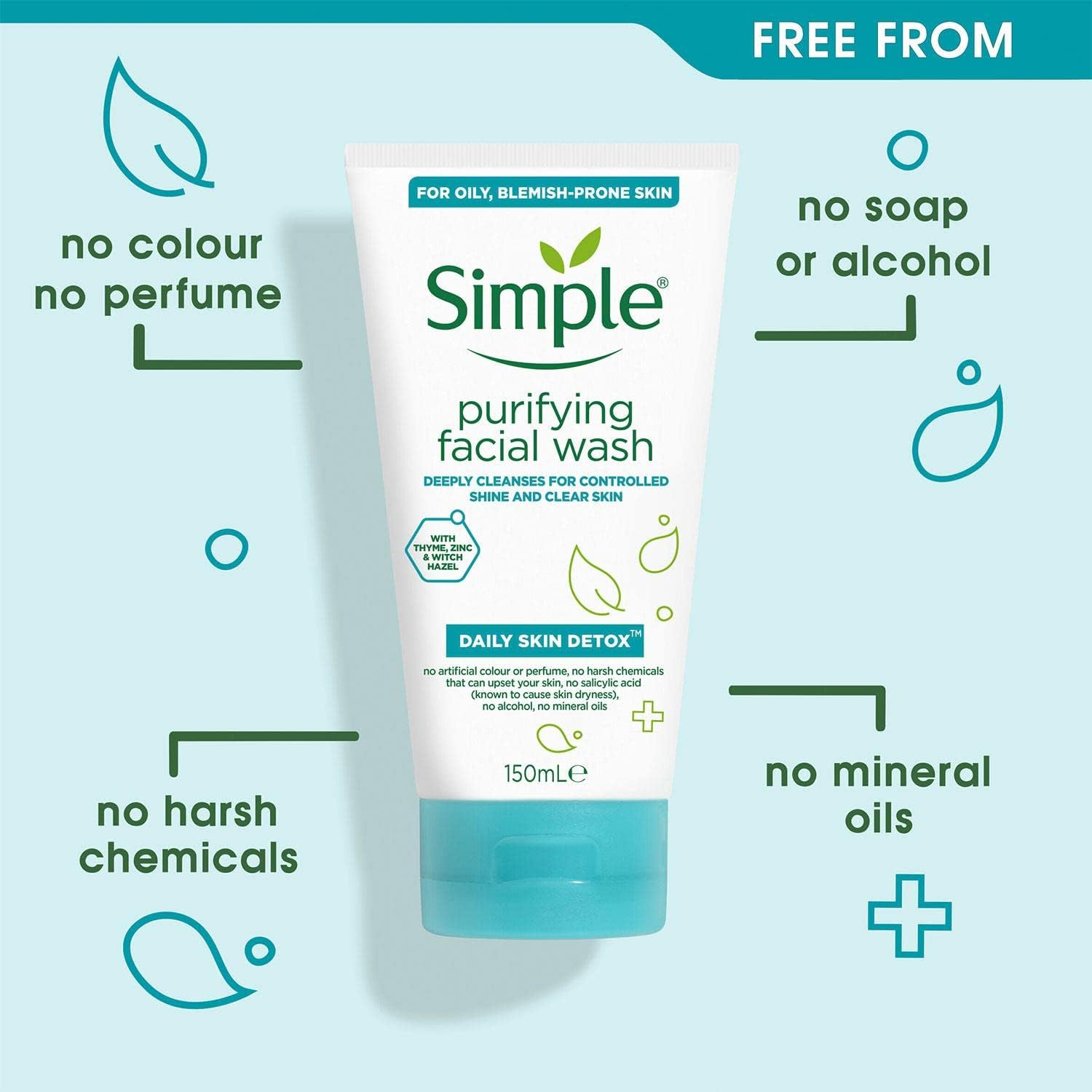 Simple Daily Skin Detox Purifying Facial Wash, 150Ml image number 5