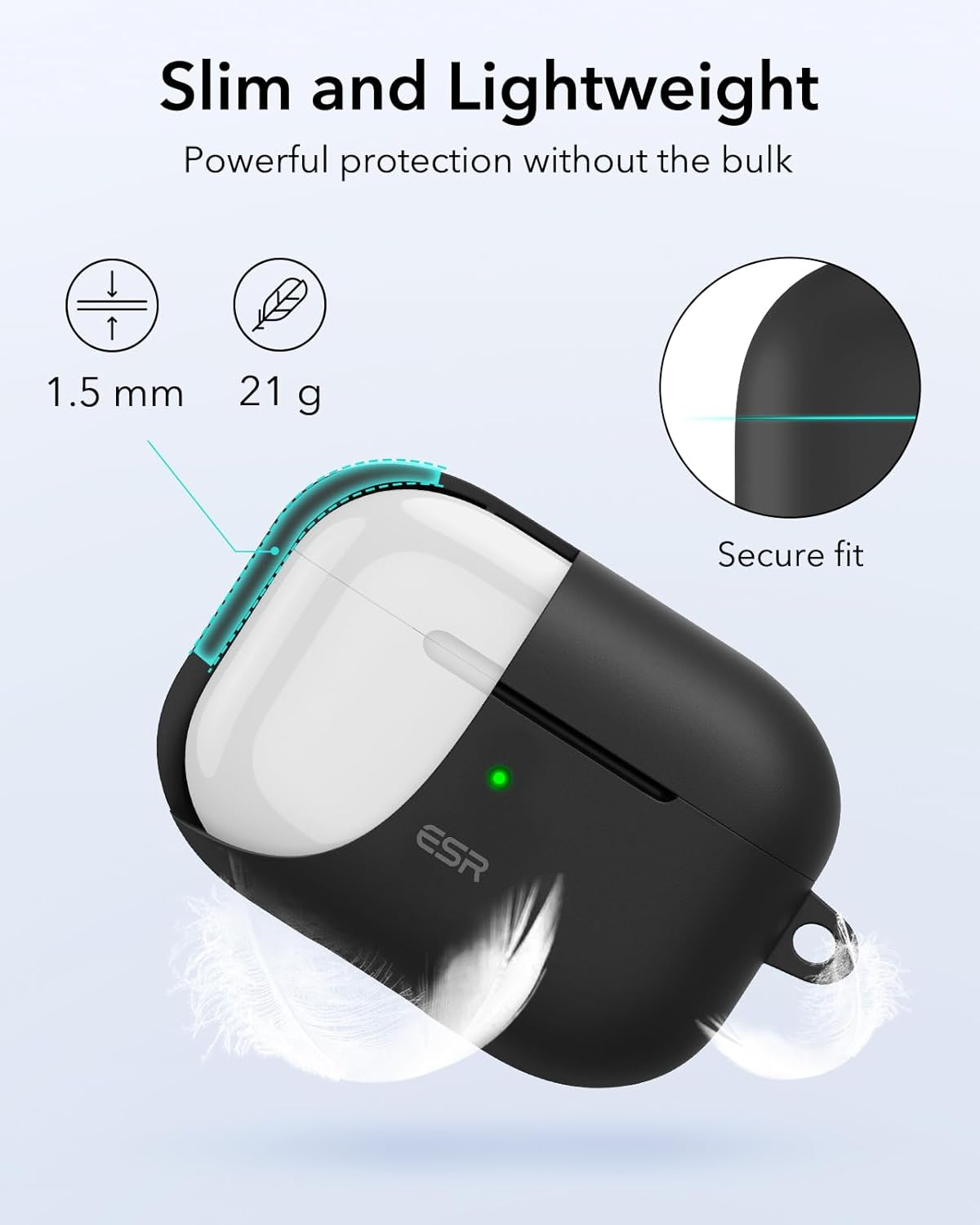 ESR for Airpods Pro 2 Case (Usb-C/Lightning Cable), Compatible with Airpods Pro Case (2023/2022/2019), Magnetic Lid, Full Drop Protection Cover with Carabiner, Cloud Series, Black