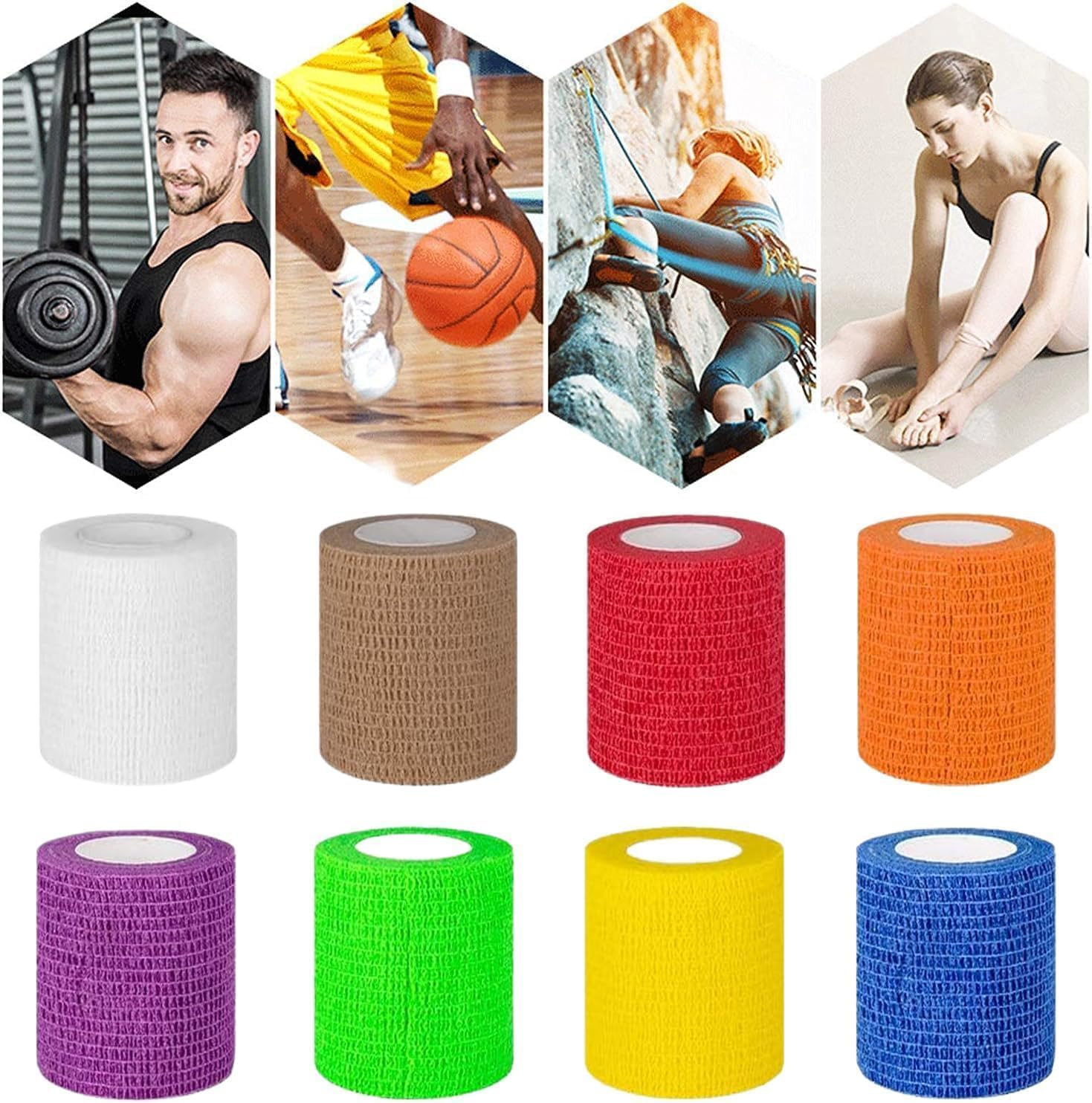 Self Adhesive Bandage Pet Vet Wrap, 12Pcs Self Adherent Cohesive Bandages Elastic Athletic Sports Tape Breathables Wound Tape,Non-Woven Elastic Bandage Breathable Cohesive Wrap Bandage image number 1