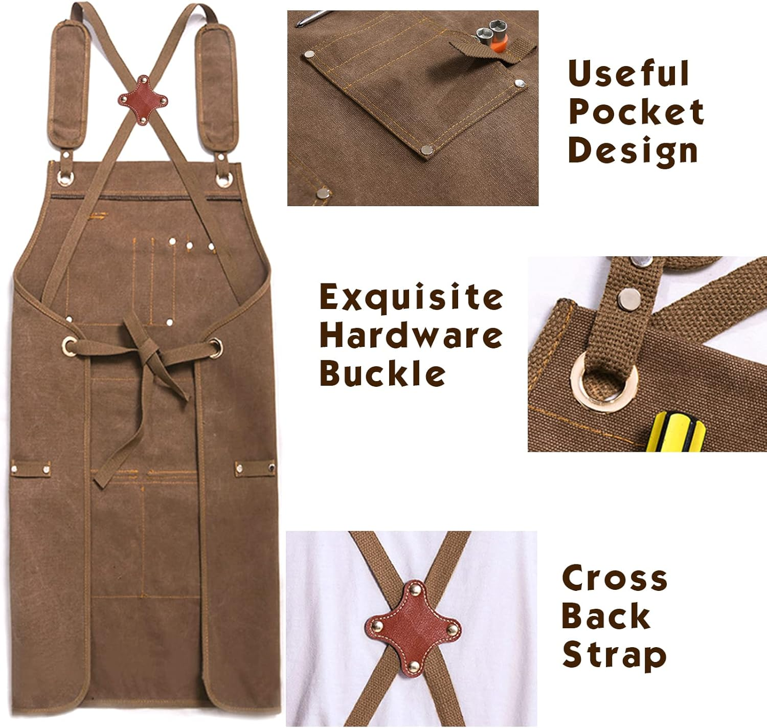 Tool Apron Valuehall Woodworking Shop Apron Waxed Canvas Tool Apron Heavy Duty Work Apron with Pockets & Padded Straps Adjustable for Woodworking, Painting, Cooking, Crafting, Bartenders V6A03 (Yellow) image number 1