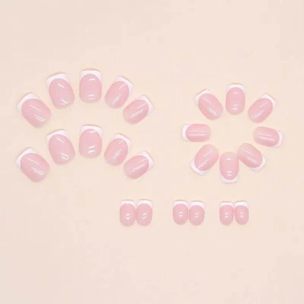 Ztcily False Nails Short French Nude False Nails Square Natural Short Pink for Women Girls