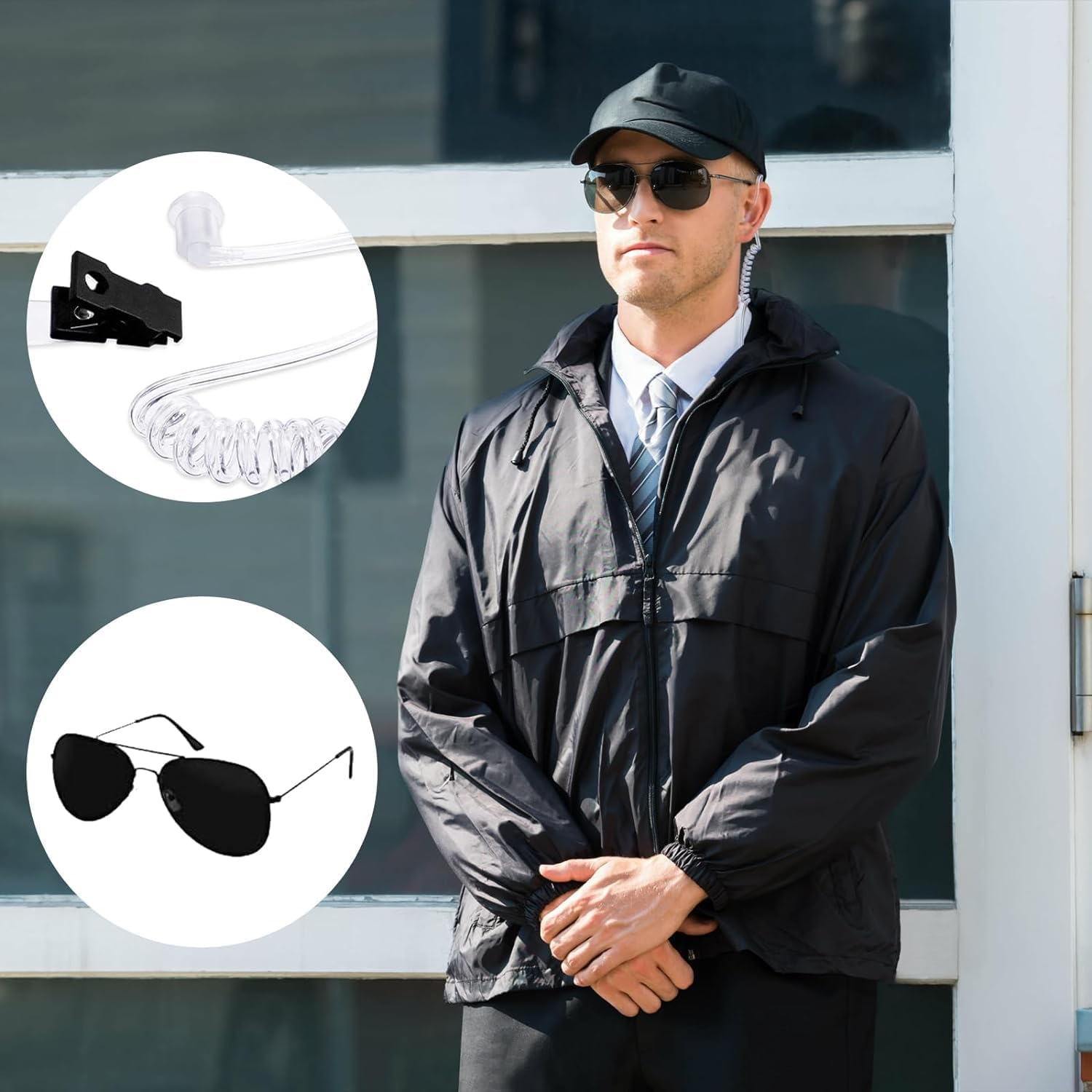 Secret Service Earpiece - 2Pcs Spy Agent Cosplay Accessory Kitbadge & Sunglasses for Kids FBI Police Role Play, Costume Toy Ring Bearer Wedding image number 6