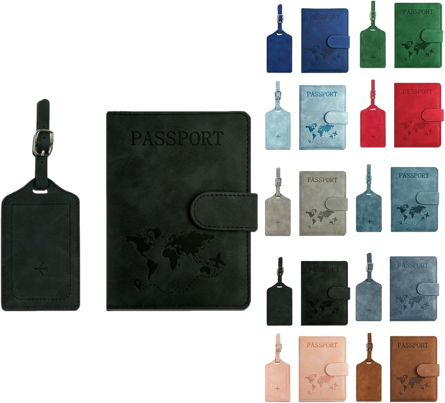 Passport Holder Cover with Luggage Tag, PU Leather Passport Cover, Portable Universal Travel Wallet Organiser for Passports Boarding Passes Credit Cards Travel Documents​ (Gray)