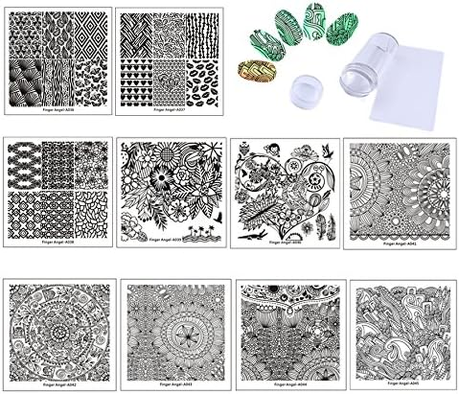 Finger Angel 10 Nail Template +1 Full Clear Silicon Nail Stamper + 1 Scraper Nail Art Image Stamp Stamping Plates Manicure Template Nail Art Tools image number 5