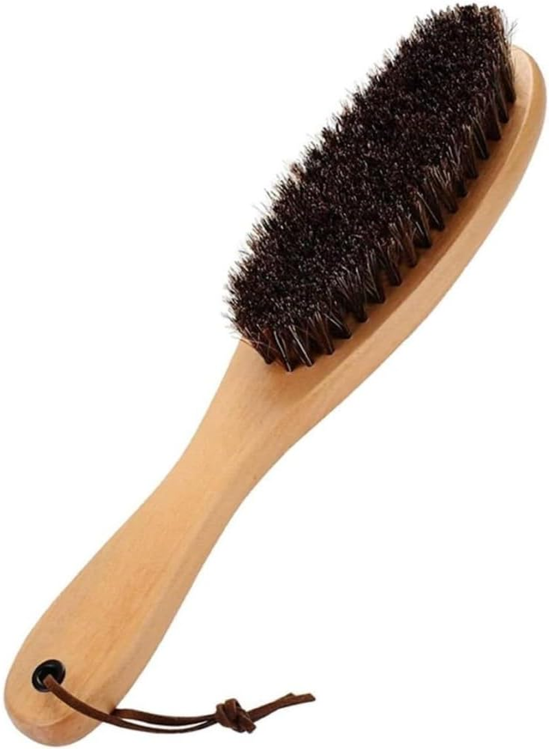 HIDOSNG 1PCS Clothes Brush, Horsehair Garment Brush with Wood Handle, Soft Hair Hat Lint Remover Brush, Suit Brush, Hair Cleaning Kit for Suits Shoes Jacket Furniture image number 1