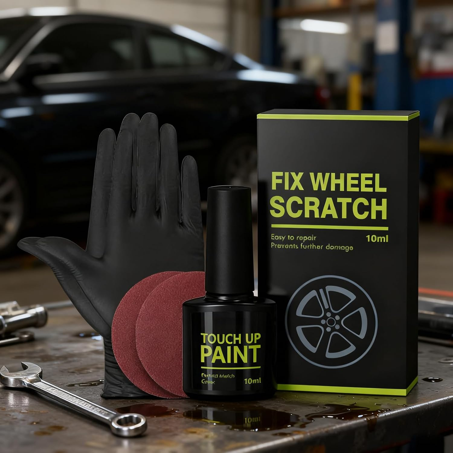 Rim Scratch Repair Kit - 10Ml Auto Detailing Supplies with Gloves Sponge - Wheel Repair Kit - for Automotive Vehicle Tire Curb Rash Alloy Metal Trim Hub Maintenance Detailing image number 1