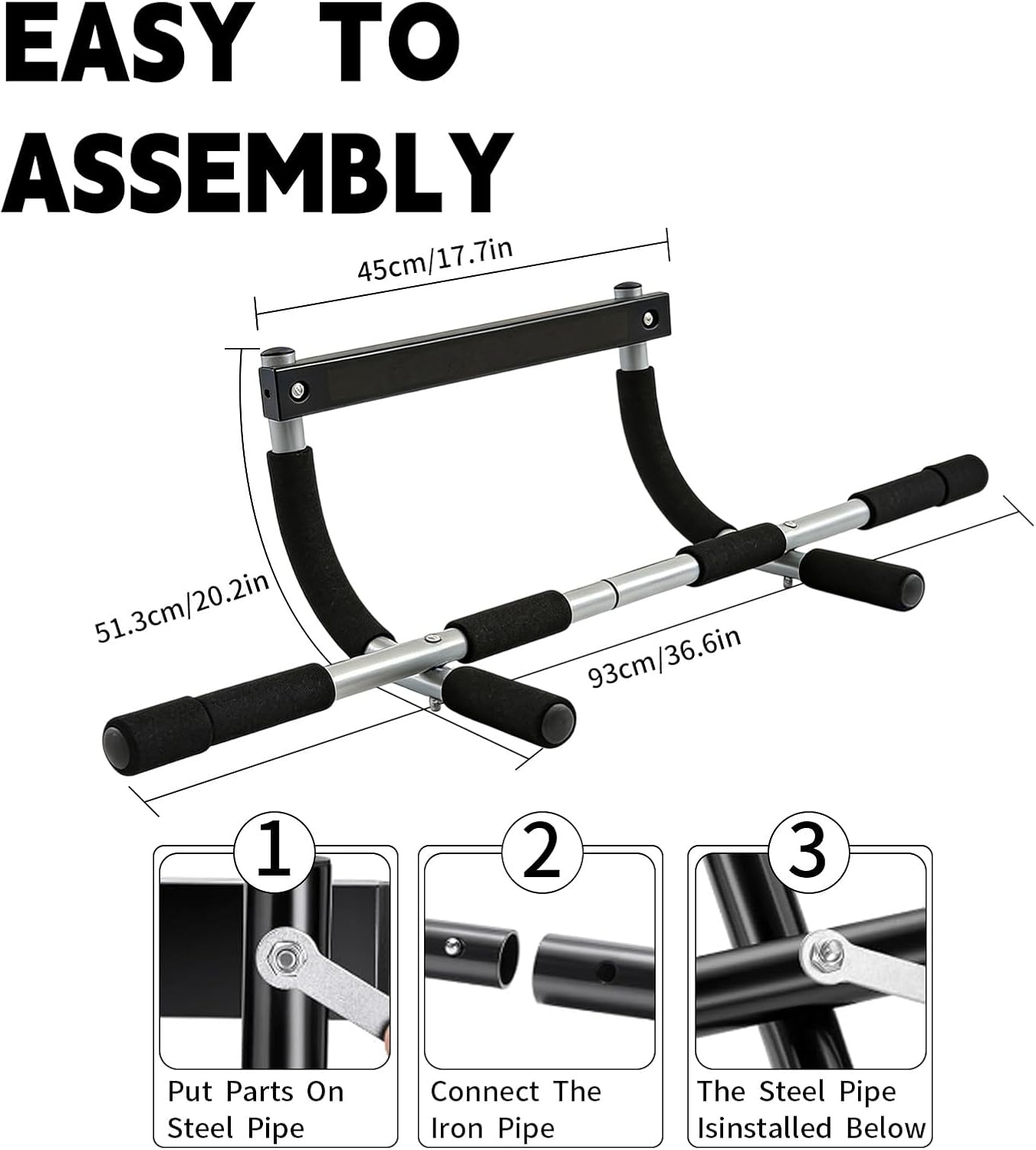 Pull up Bar for Doorway, Adjustable Width Locking, Stainless Steel Gym Equipment, Home Gym Portable, for Strengthening Exercises at Home or Gym image number 1