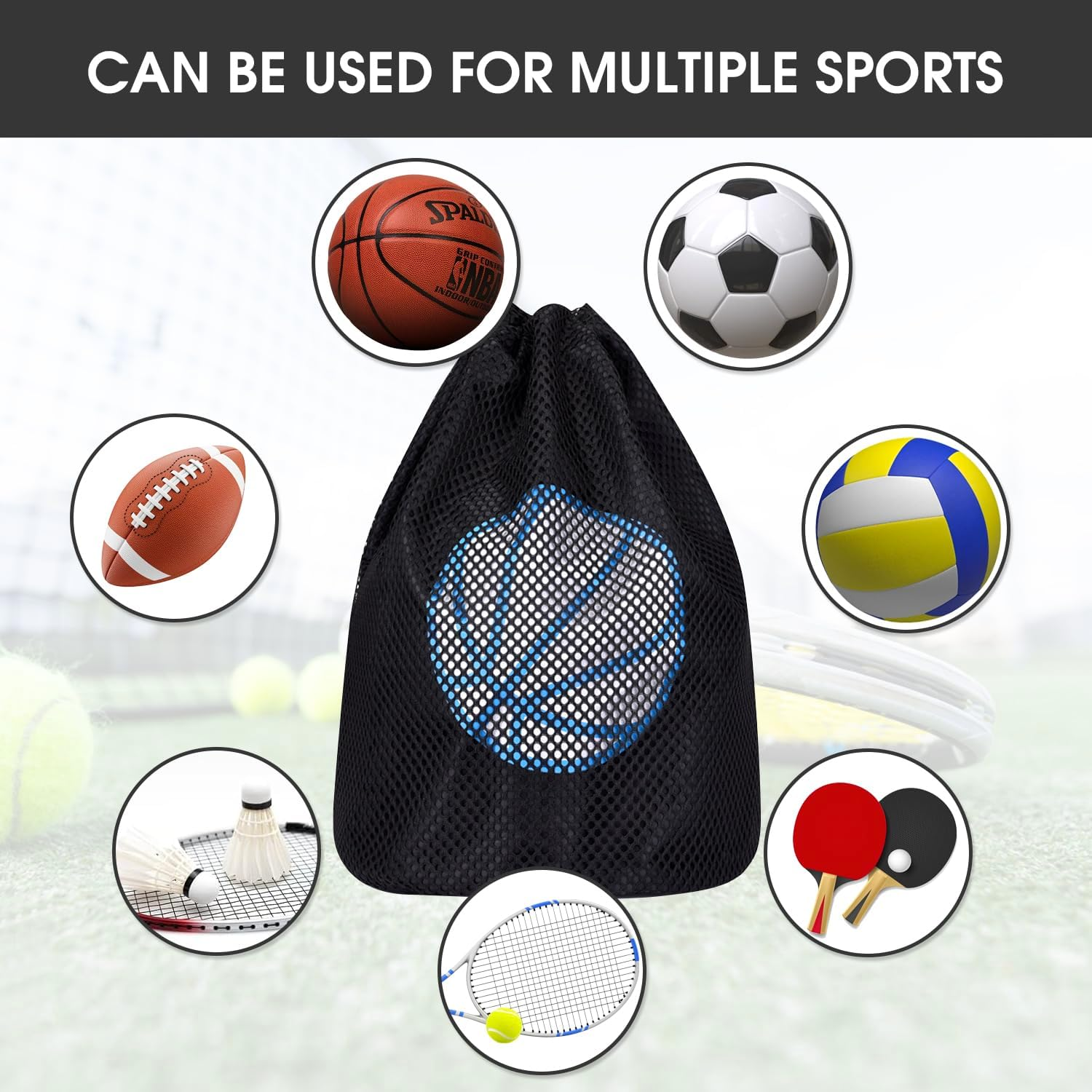 Sonicefit Drawstring Backpack Basketball Bag, Foldable Sports Sackpack Gym Bag for Boys Girls, Lightweight Gym Sack String Bag Cinch Beach Swim Bag for Travel Soccer Football Rugby Swim image number 1