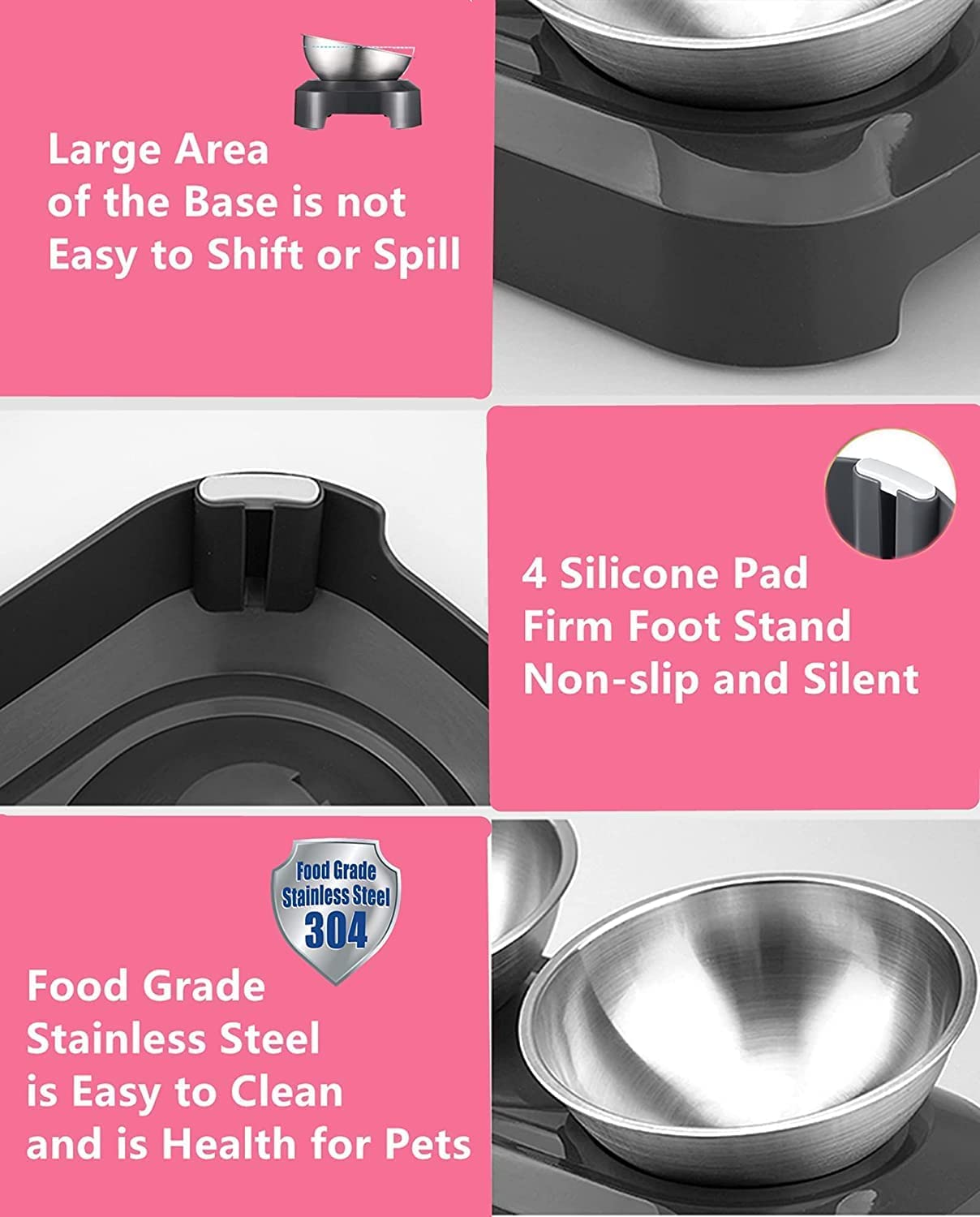 Hiumotan Cat Bowl with Stainless Steel, Non-Slip Silicone Mat Cat Feeder with 0 &15&deg; Tilting Neck Protective Bowl for Pets, Cats and Puppies Food and Water Feeding image number 1