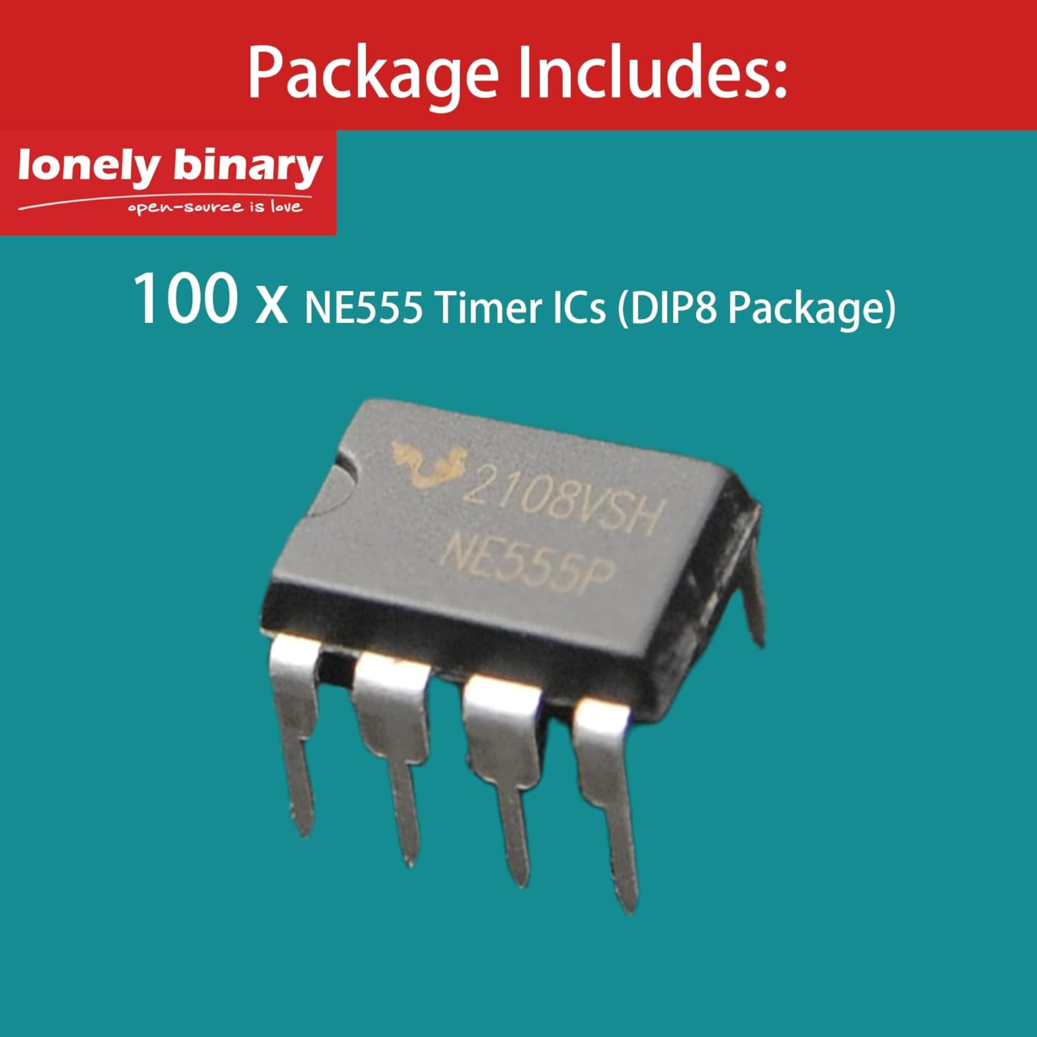 Lonely Binary 100 Pcs NE555 Timer IC DIP 8 Precision Timer 4.5V-18V 10Ma for Arduino, ESP32, Raspberry Pi Pico Projects image number 1
