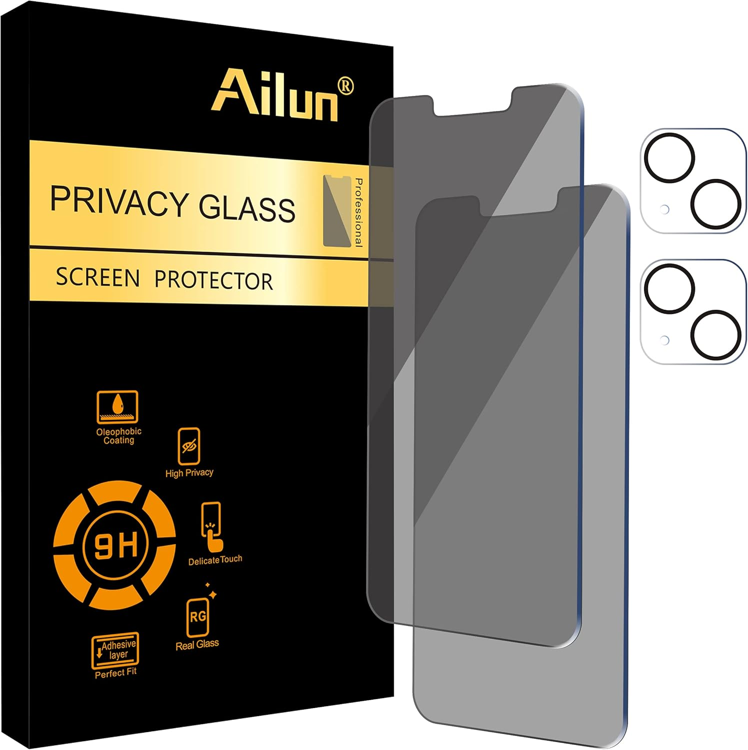 Ailun 2Pack Privacy Screen Protector for Iphone 13 [6.1 Inch] + 2 Pack Camera Lens Protector, anti Spy Private Tempered Glass Film,[9H Hardness] - HD image number 3