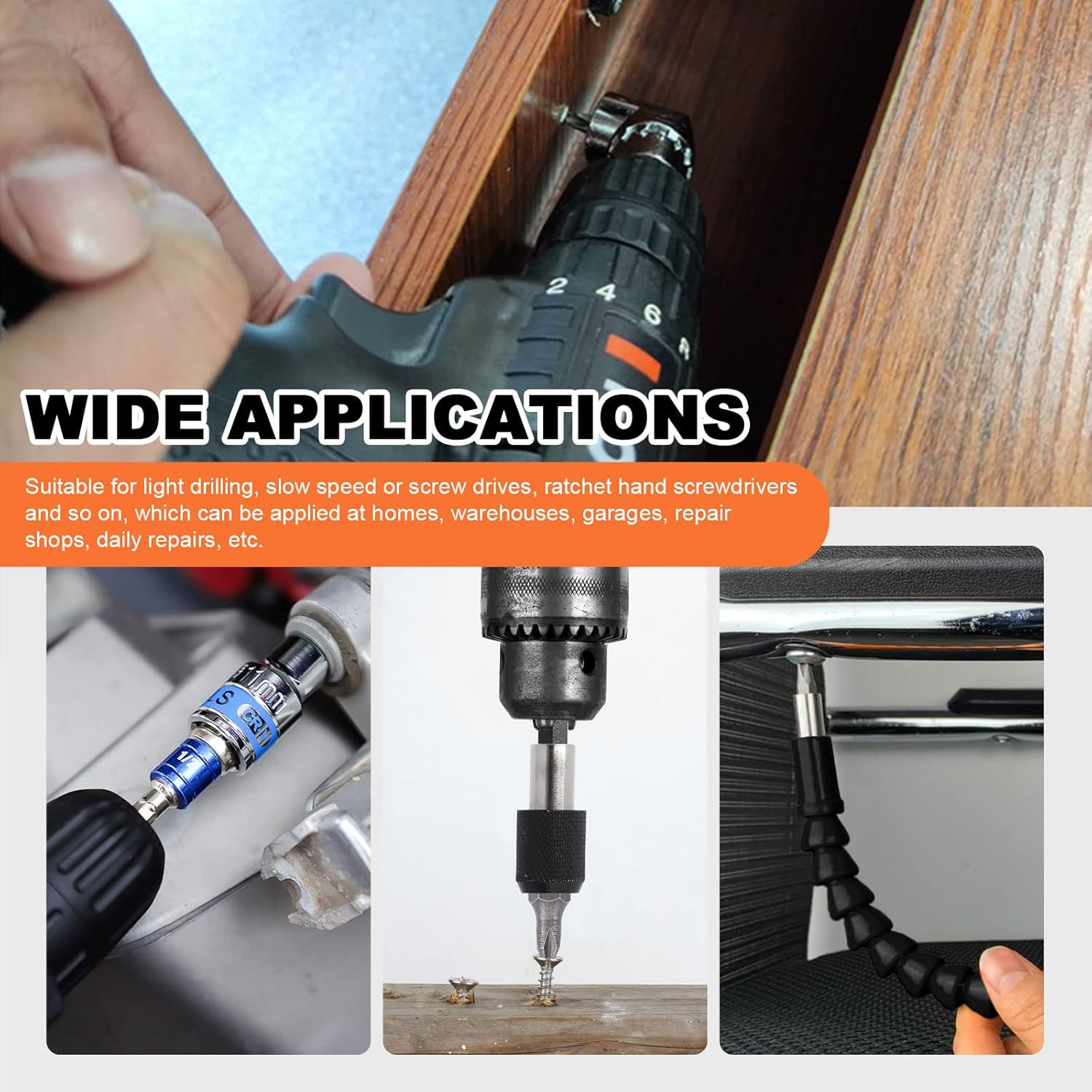 Tanstic 18Pcs Flexible Drill Bit Extension Set, Includes Bendable Drill Bit Extension, 105&deg; Right Angle Drill, Hex Shank Drill Bit Holder, 1/4" 3/8" 1/2" Hex Socket Adapter Set, Screwdriver Bit Kit