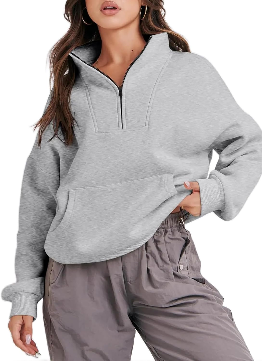 Vbcdwa Women'S Quarter Zip Jumper Long Sleeve Tops Fleece Pullover Sweaters Oversized Sweatshirt image number 5