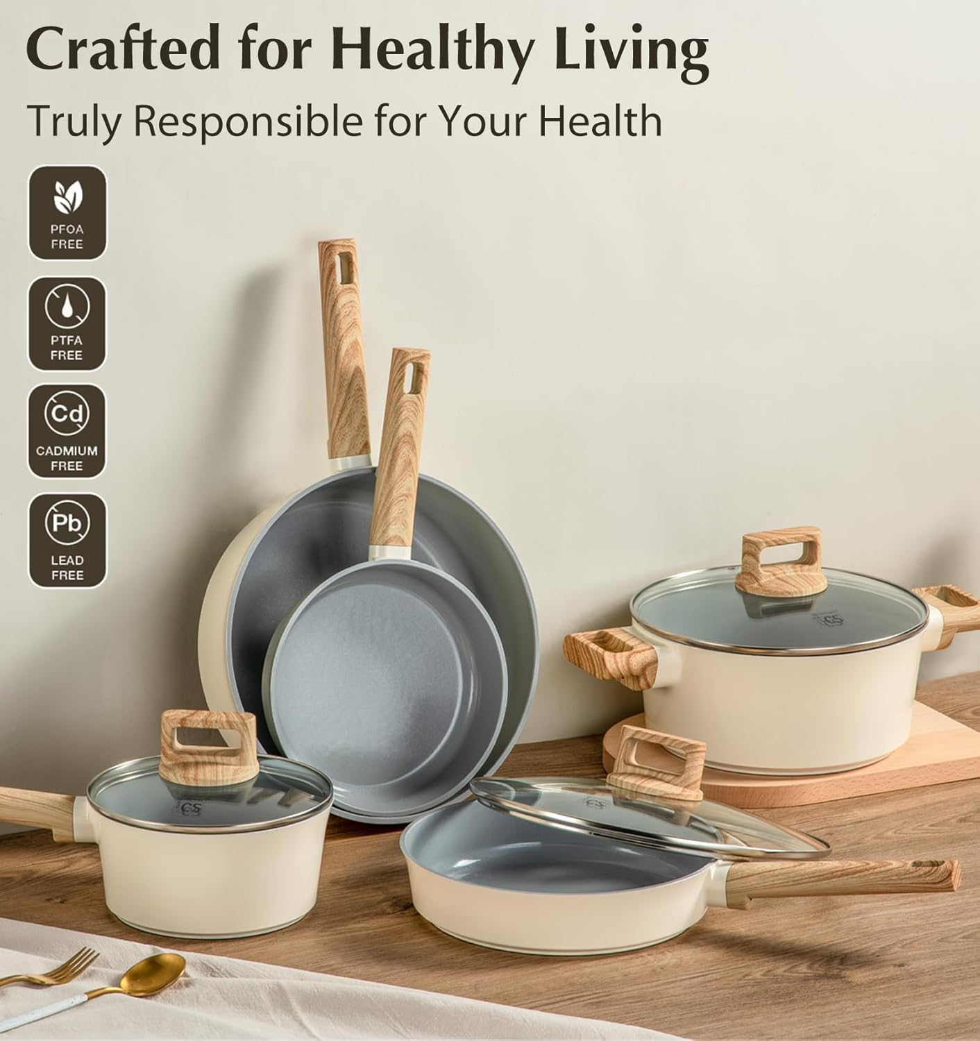 KOCH SYSTEME CS 8 Piece Pots and Pans Set, Nonstick Ceramic Cookware Set with Stay-Cool Handles, Non-Toxic Ceramic Kitchen Cooking Set, Induction Cookware, Dishwasher Safe, PFAS and PFOA Free, 8Pcs image number 1