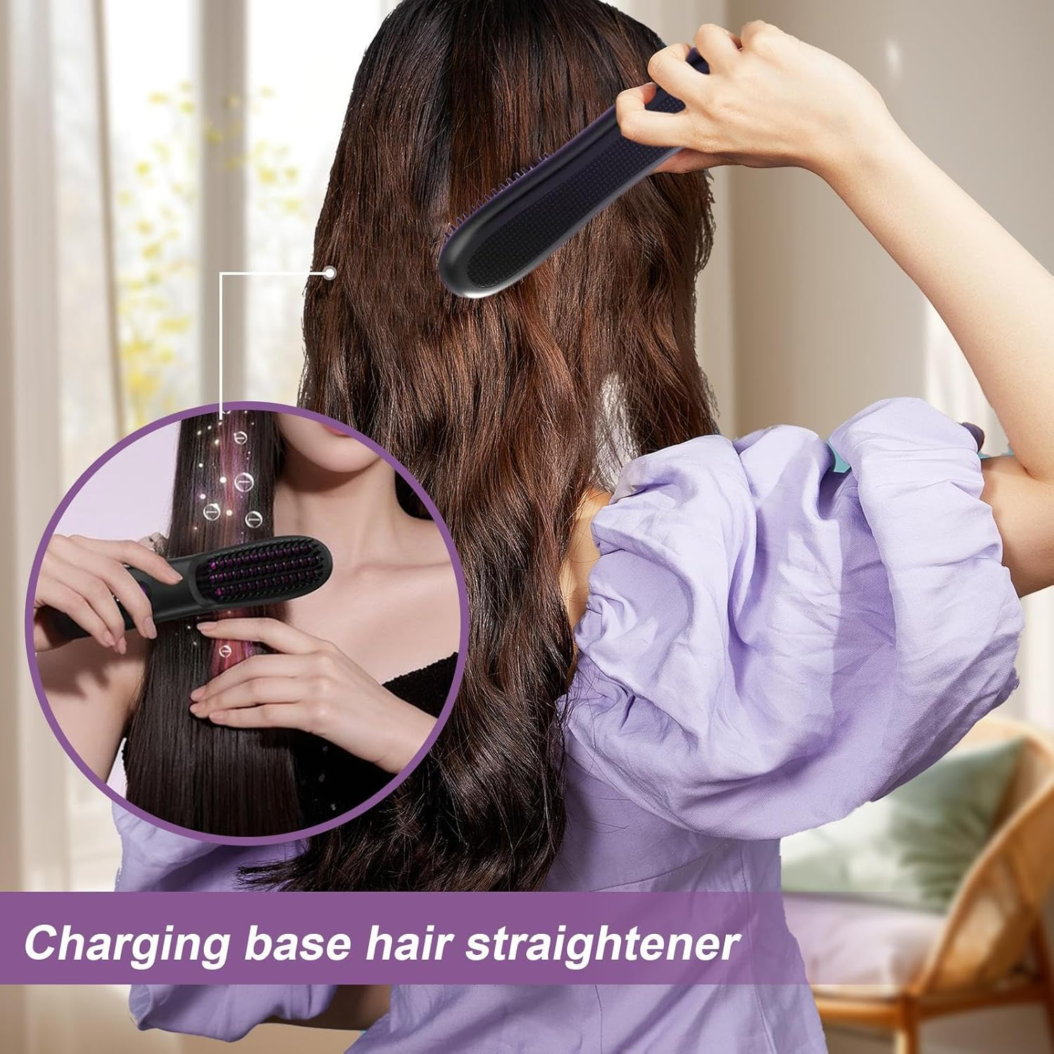 Hair Straightener Brush, Cordless Heated Styling Tool, Rechargeable Flat Iron Comb, 9.06 Inches Lcd Display for Quick Grooming at Home, Salon, Travel Routine, and Business Trips