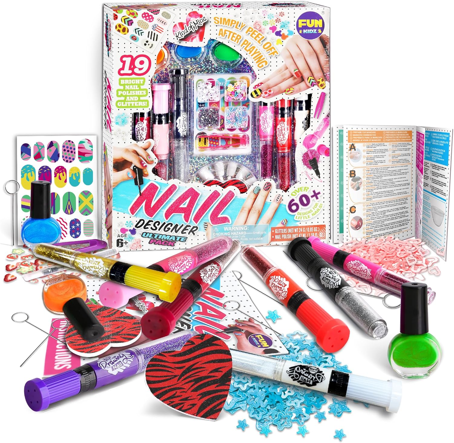 Nail Polish Pens Kit for Girls Ages 7-12, Funkidz Nail Pen Combo Kit Teen Gift Peelable Nail Art Studio Set with Cool Girly Decoration Stuff Pearl Beads, Glitter, Nail Stickers, Nail File, Gems image number 2