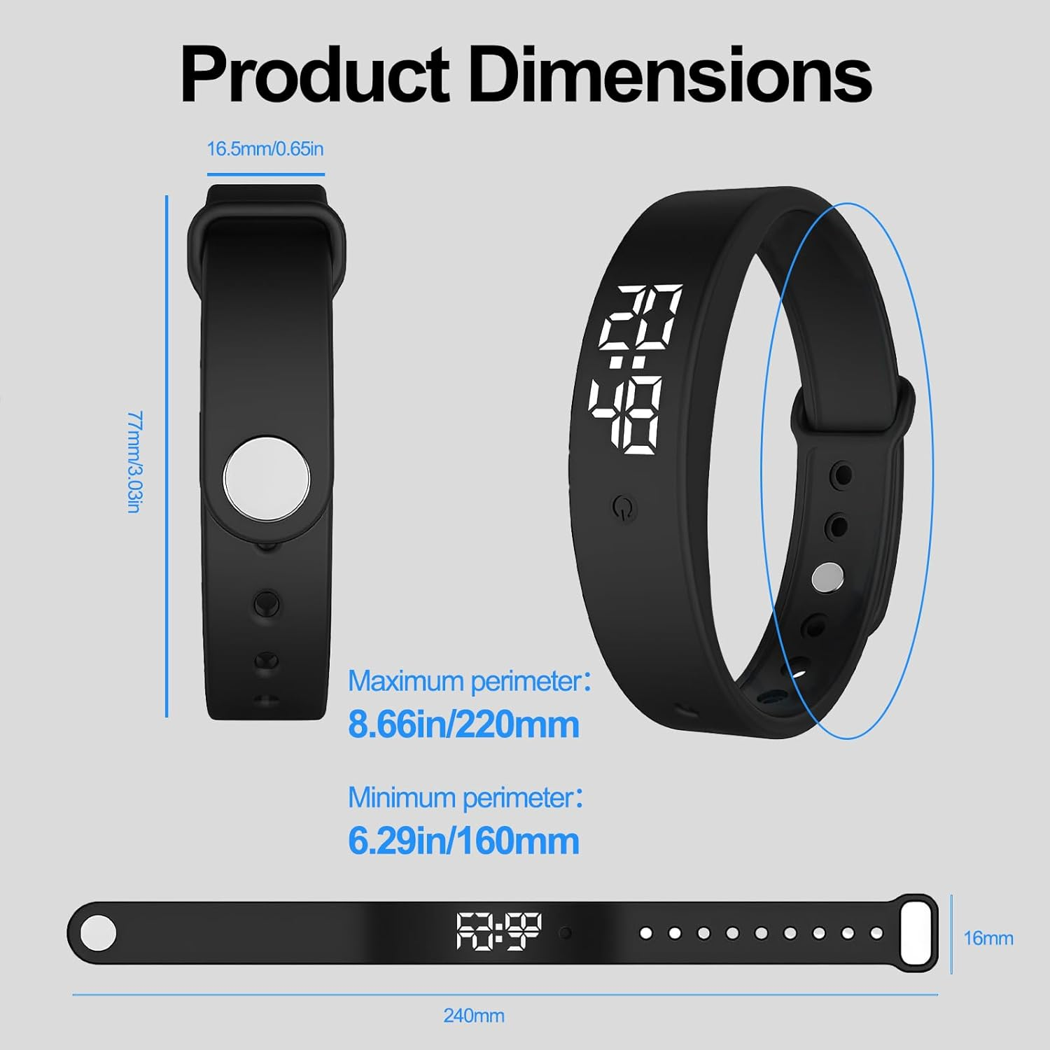 LED Digital Sport Watch Waterproof Fitness Tracker with Pedometer Calorie Counter Vibration Alert USB Rechargeable Silicone Wristband for Men Women (Black) image number 2