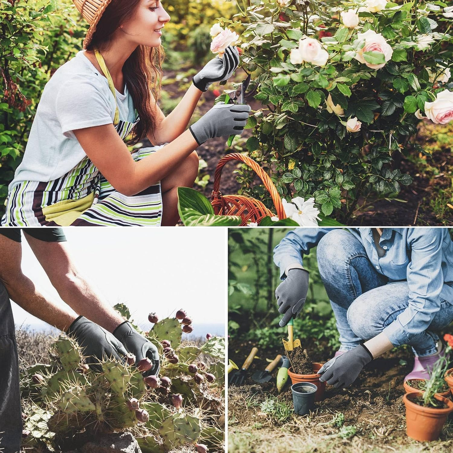 Lightweight Work Gloves: Touch Screen Flex Deerskin Leather Garden Gloves for Yard Working, Gardening, Cycling, DIY, and Builders for Men Women (Grey) image number 1