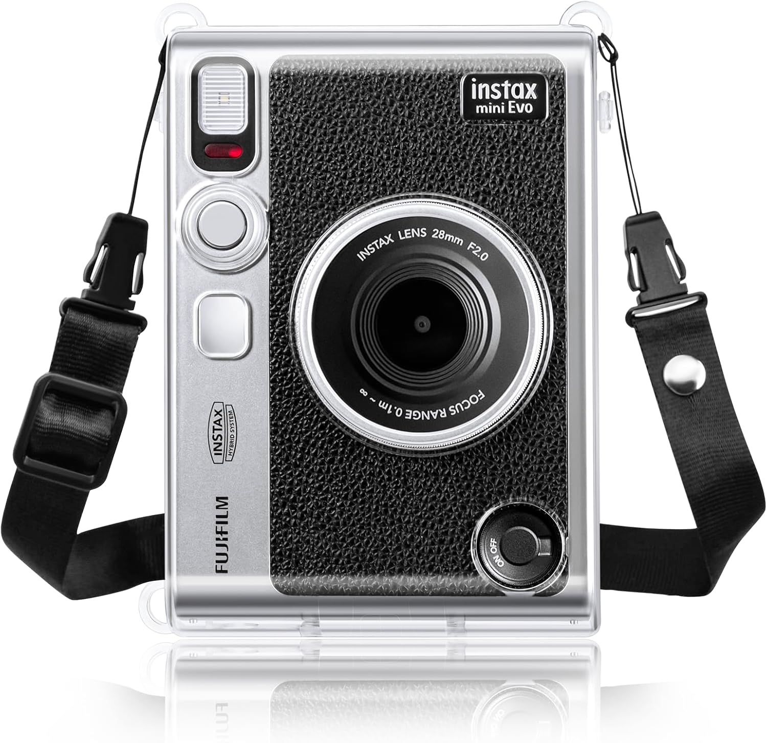 Rieibi Clear Protective Case for Fujifilm Instax Mini Evo Instant Camera - Hard Carrying Case Cover with Shoulder Strap