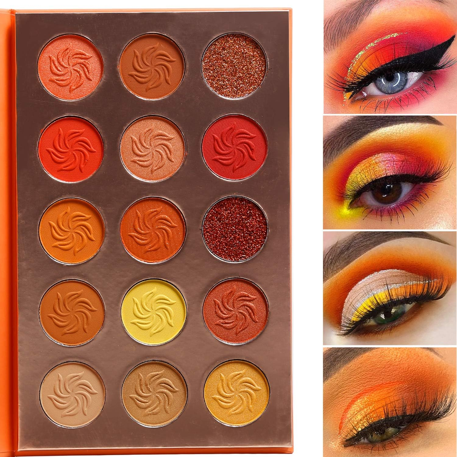 Red Eyeshadow Palette Matt Glitter, Afflano Coral Orange Red Eyeshadow Palette Highly Pigmented Waterproof, Nude Tones Earth Tones Rose Yellow Gold Warm Autumn Shimmer Glitter Eyeshadow Makeup Palette Set