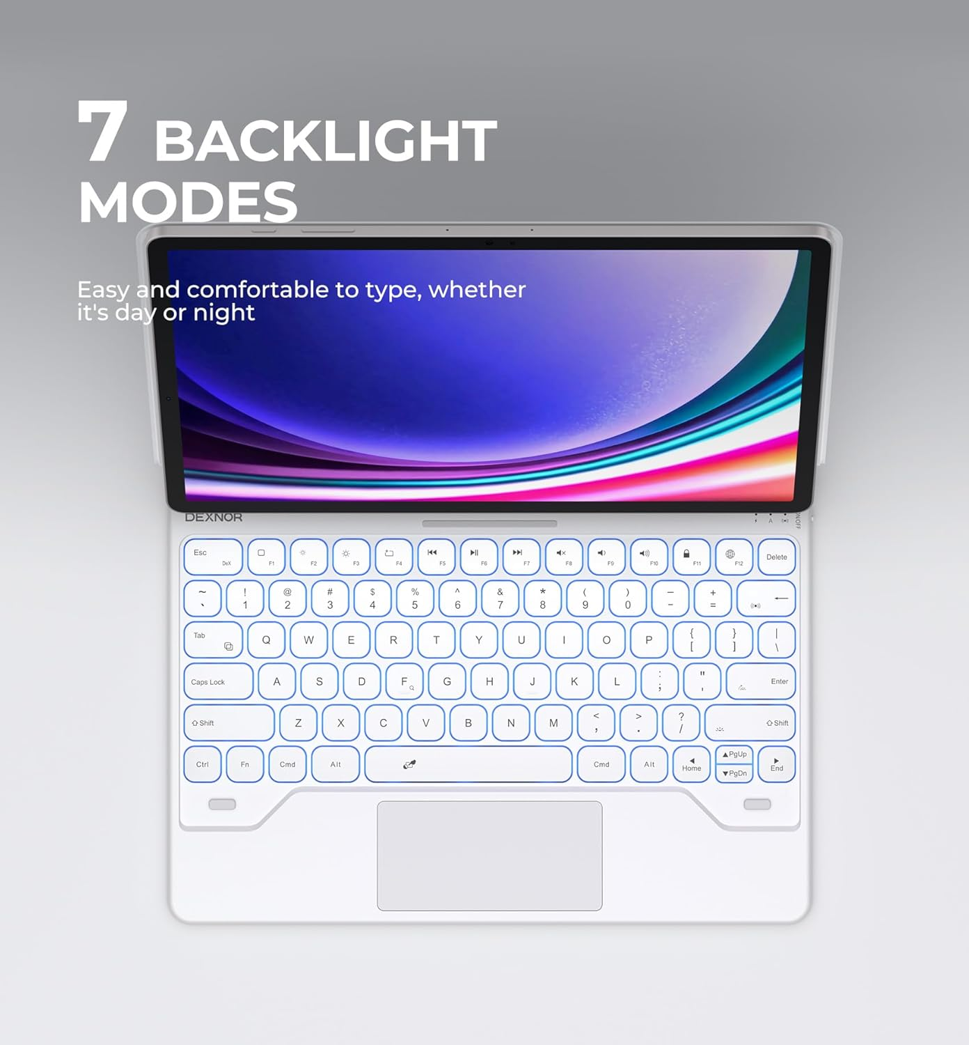 Dexnor for Samsung Galaxy Tab S10+ Plus/S9+ Plus/S9 FE+ Plus/S8+ Plus/S7+ Plus/S7 FE Case with Keyboard Floating Cantilever Magnetic Stand Trackpad Backlit Keyboard Case with S Pen Holder - White image number 4