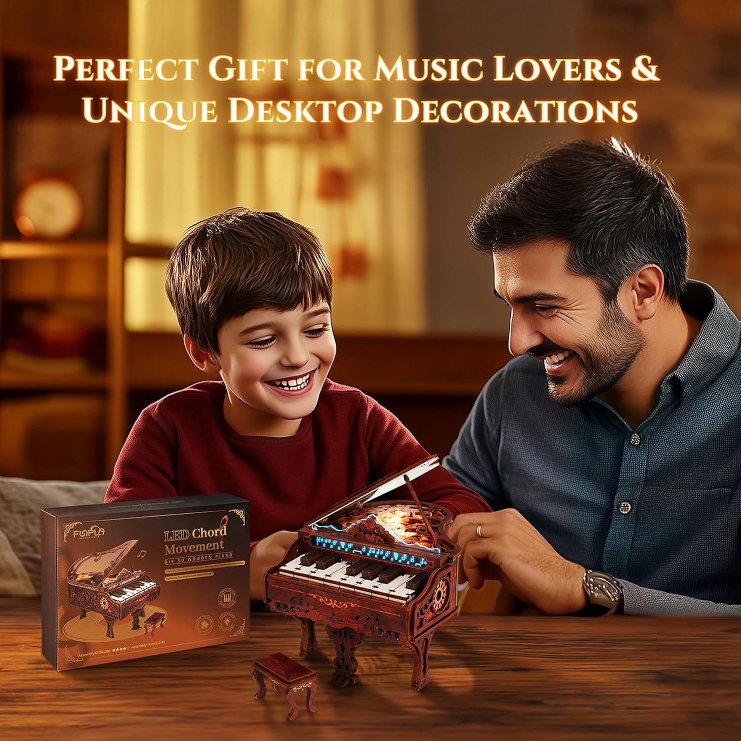 FUNPOLA 3D Wood Puzzle Piano Kit Playable Wooden Keyboard Model with LED Lights Interactive Craft Kit & Digital Piano Puzzle for Adults and Kids (With LED) - Without Led image number 6