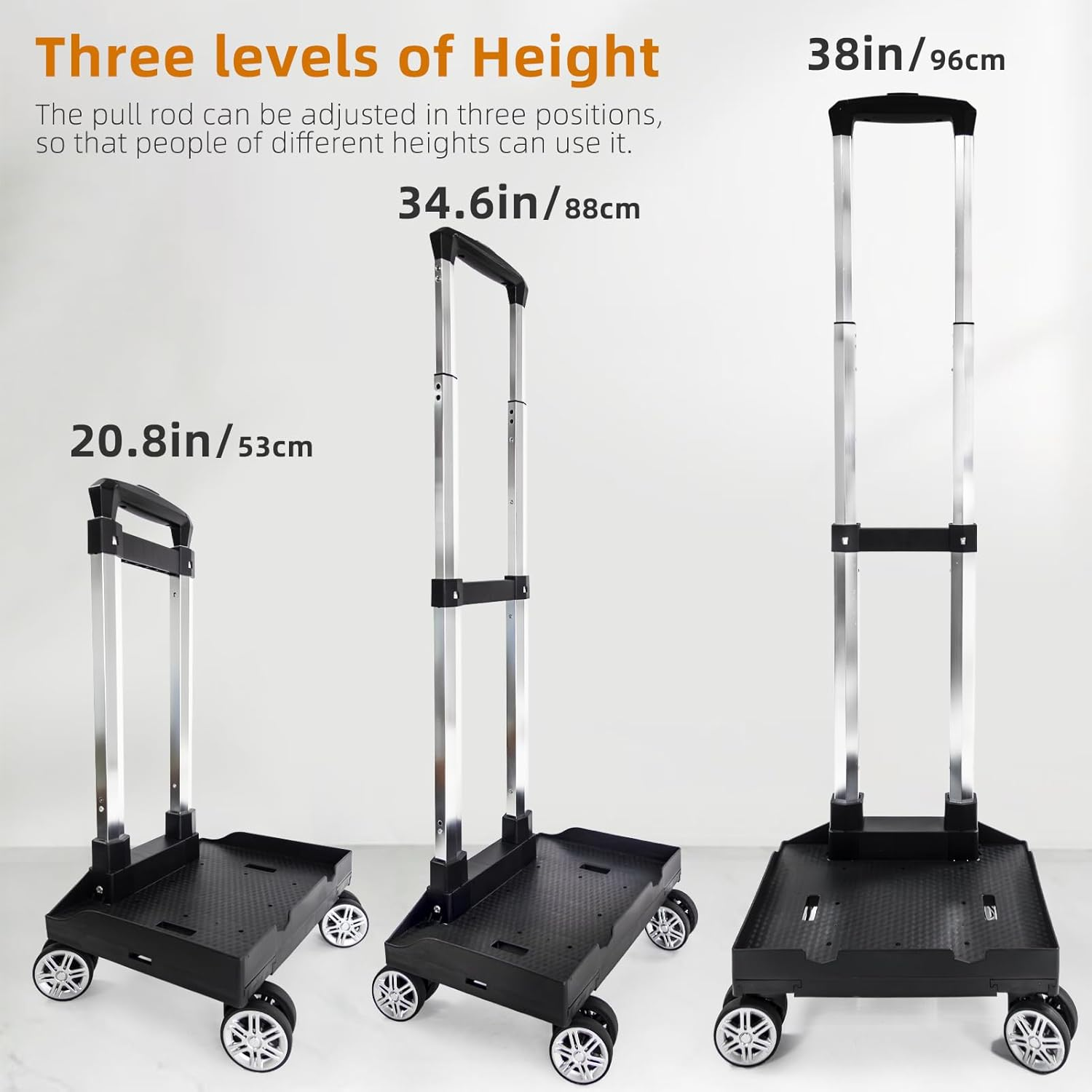 Backpack Trolley Wheeled Cart, Foldable Aluminium Alloy Hand Truck with Edge Guard Base, 4 Spinner Wheels, Luggage Cart with Luggage Strap for Teenagers, Adults, School,Luggage Trolley for Travel image number 3