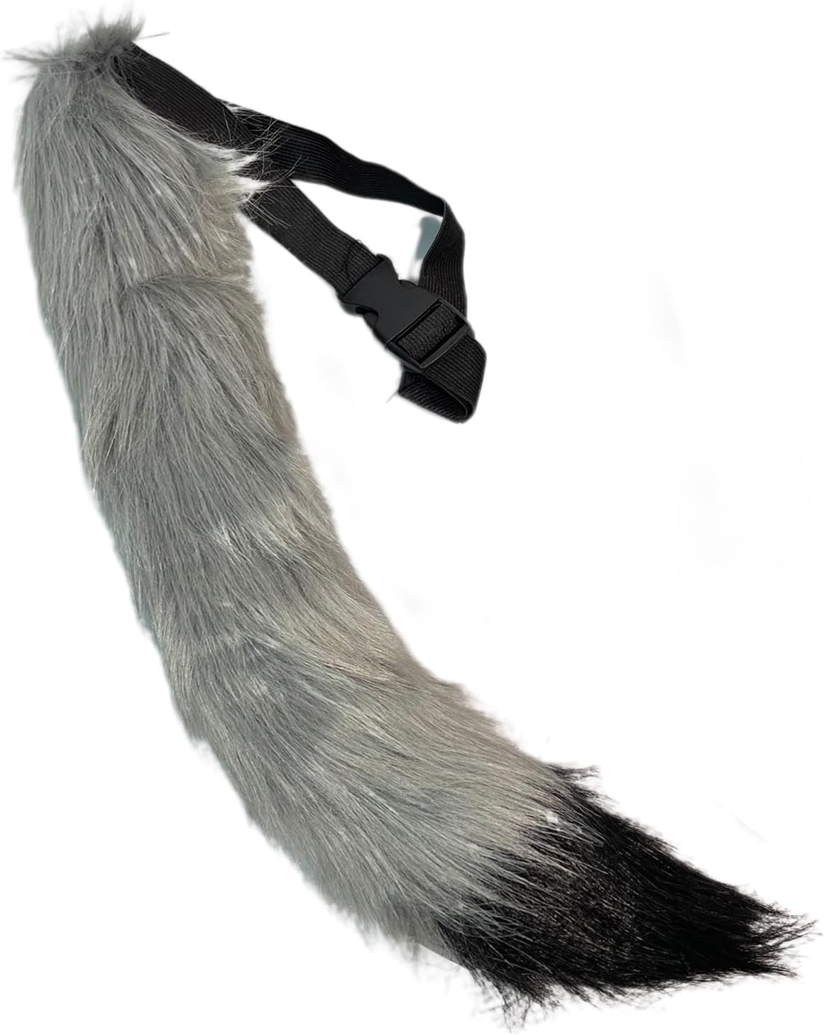 Faux Fur Tail for Adult/Teen Furry Wolf Dog Fox Puppy Costume Halloween Party Cosplay Props (Gray Black) image number 3