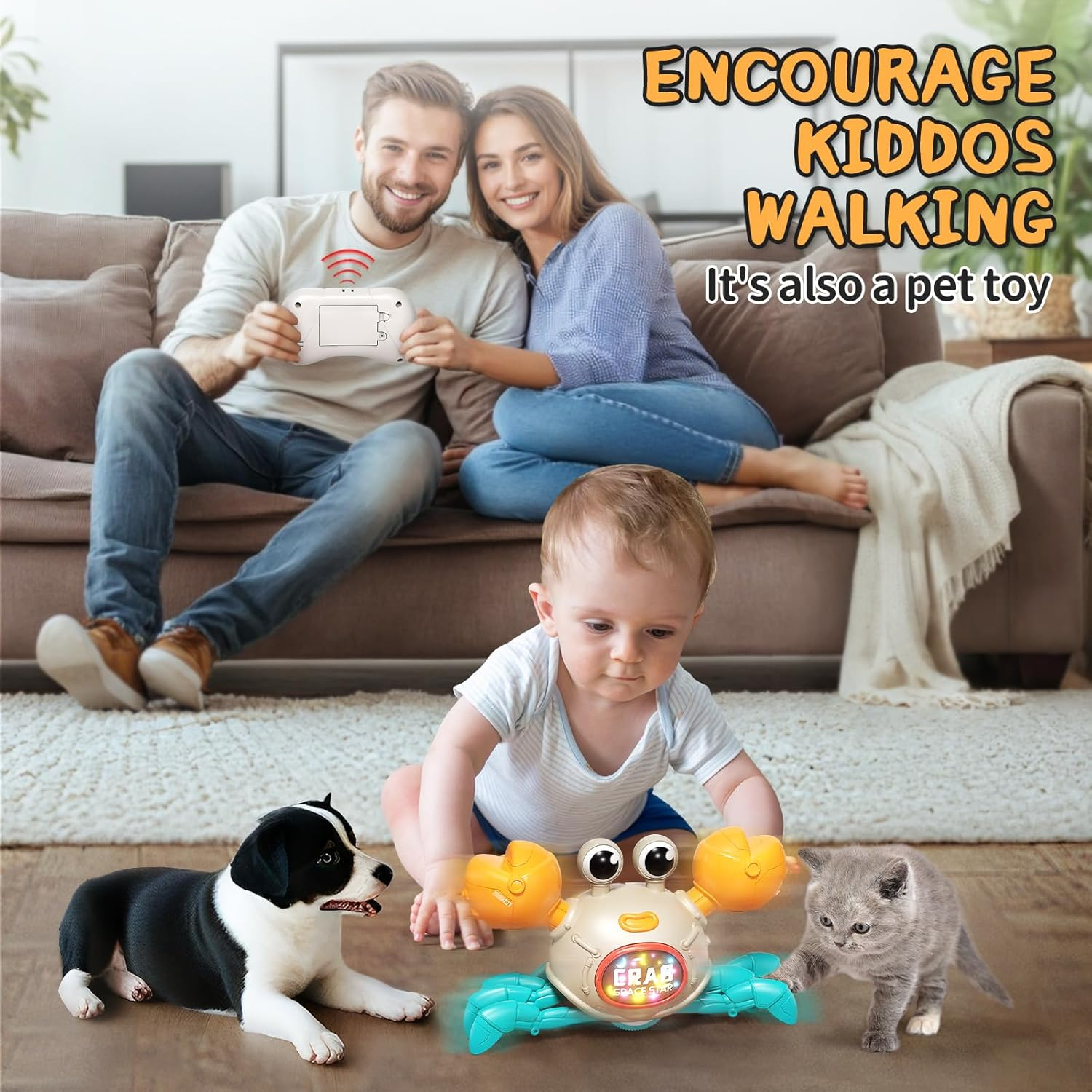 Uregoio Crawling Crab Baby Toy, Remote Control Dancing Crab with Light & Music, Baby Toys for 3 4 5 6 7 8 9 10 11 12 Months, Learning Crawl Walking Toddlers 6-12 Boys Girls image number 1