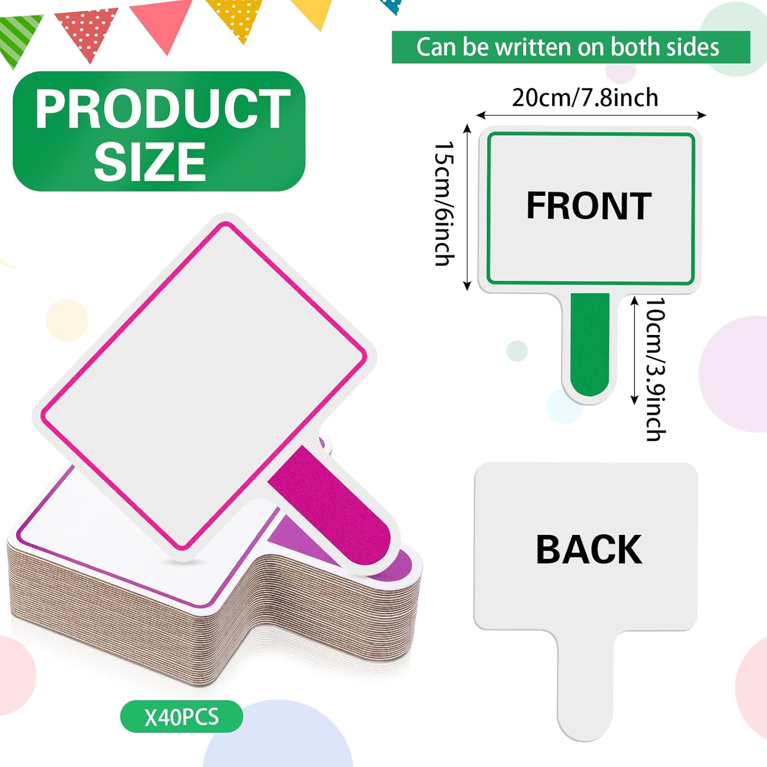 Crtiin 40 Pcs Dry Erase Paddles Auction Paddles Mini Dry Erase Board Small Handheld Double Sided Whiteboard Quick Response Answer Board for Student, Teaching, Bidding, Voting, Classroom, Bridal Shower