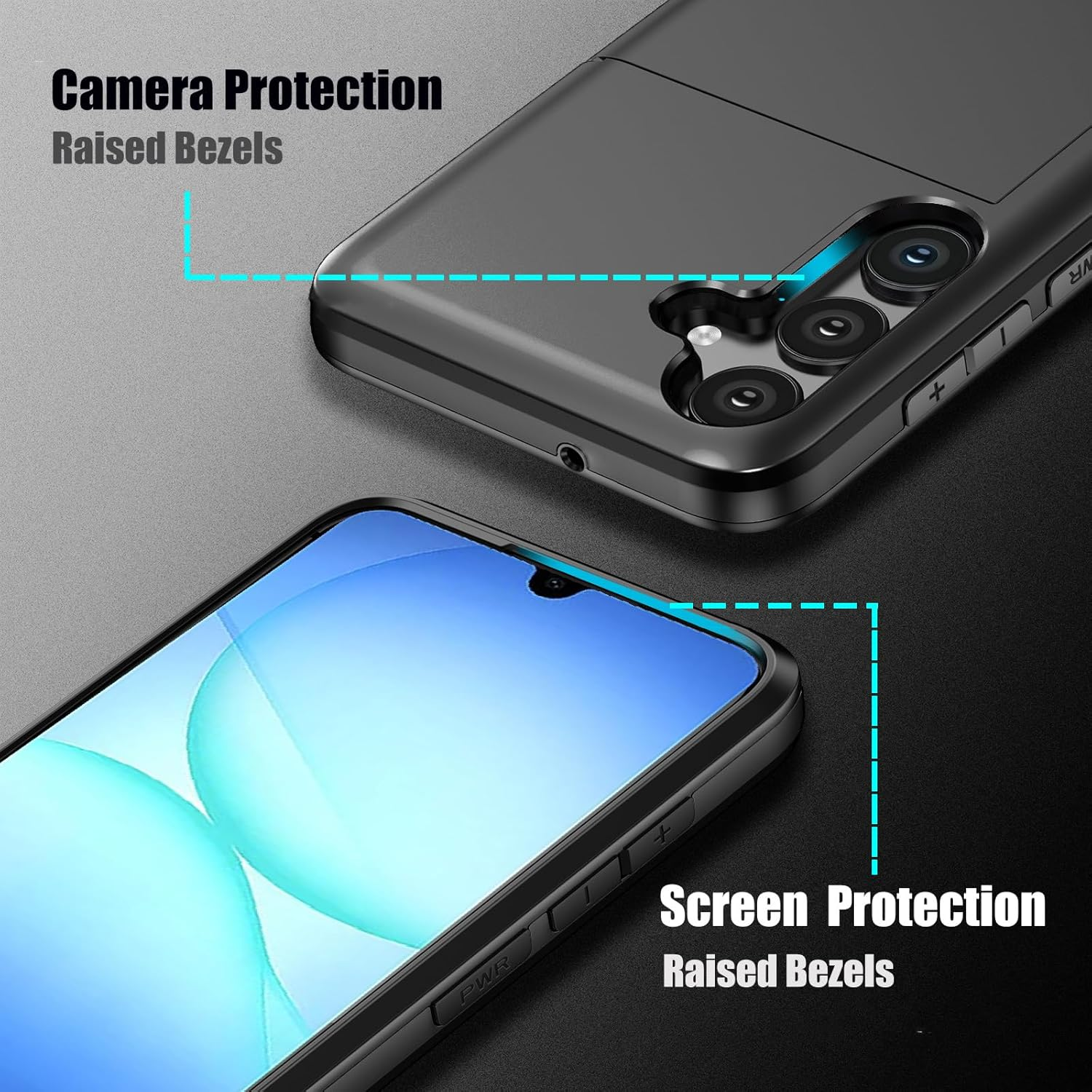 For Samsung A17 Case with Card Holder (Store 2 Cards),Samsung Galaxy A17 Case Wallet Case Slim Dual Layer Heavy Duty Protective Shockproof Hidden Card Slot Phone Case for Samsung A17,Black image number 4