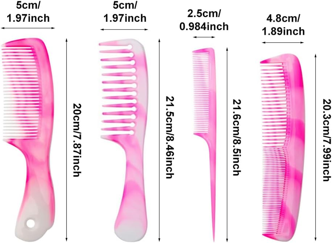 Pink Hair Comb Set, Wide Tooth, Fine Tooth, Rat Tail, and Dual Comb for Long, Curly, Wet and Smooth Hair without Tangles(Color:Pink)