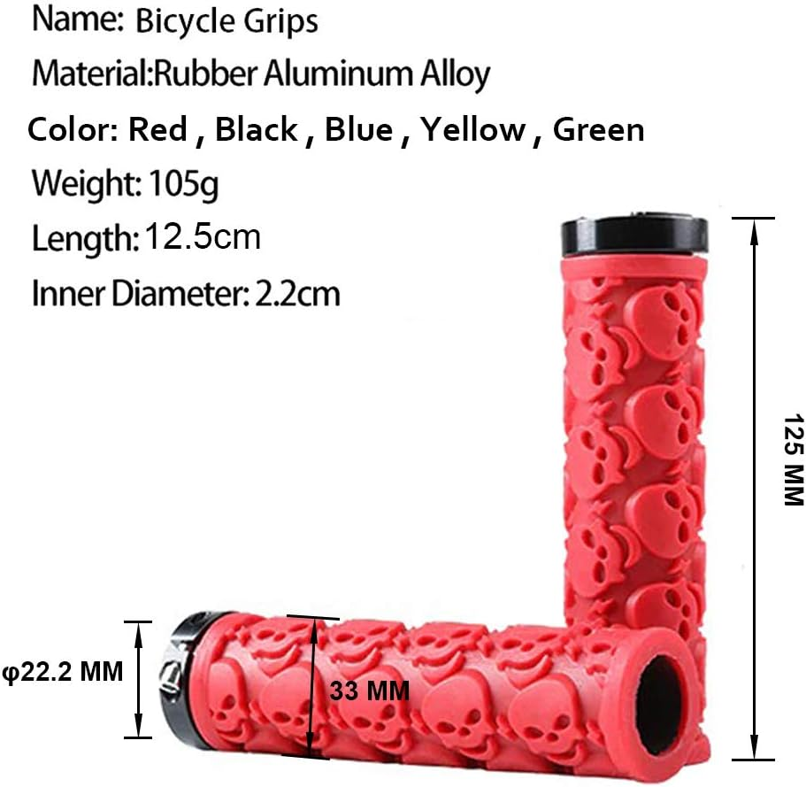 2 Pcs Bike Handlebar Grips Skull Style Bicycle Grips Soft Rubber Lock-On Handle Grips for Bicycle Mountain BMX image number 5