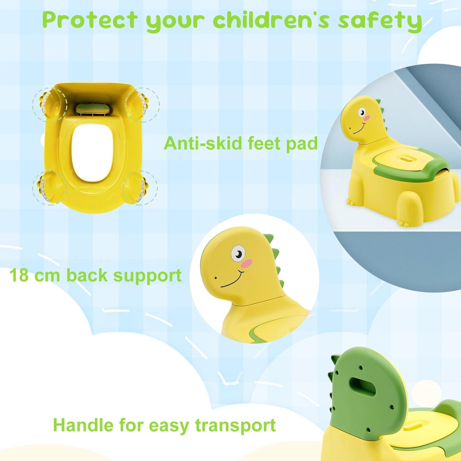 Kids Potty Seat - Dinosaur Potty Training Seat with Lid, Comfortable Toddler Toilet Seat for Boys and Girls Aged 1-6 Years Old(Yellow) image number 5