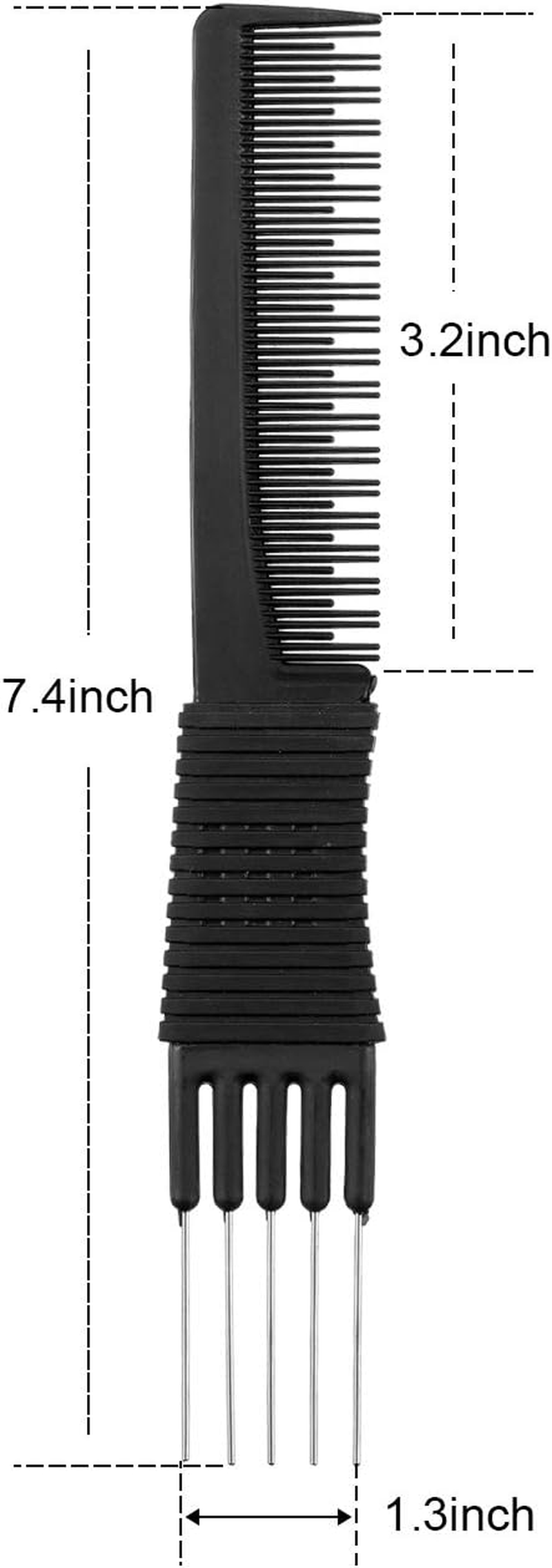 2 Pack Black Carbon Lift Teasing Combs with Metal Prong,Black Carbon Comb with Stainless Steel Lift for Hair Salon or Home Supplies (Style C) image number 5
