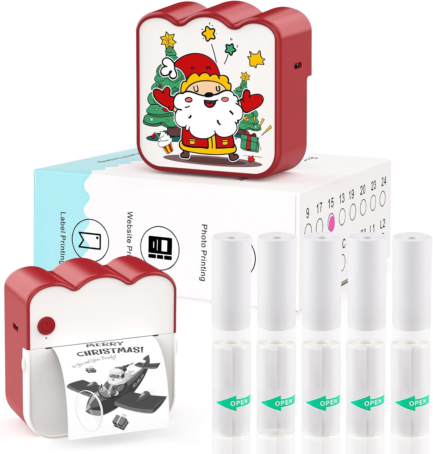 HUIJUTCHEN Inkless Mini Thermal Pocket Printer, Wireless Mini Sticker Printer with 10 Rolls Thermal Paper for Ios&Android, Portable Mini Photo Printer for Notes Journal Memo Photo Study, Black