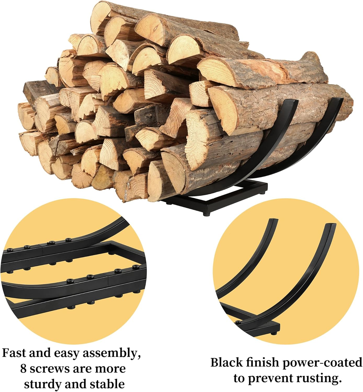 Curved Firewood Rack Firewood Holder: Heavy Duty Small Firewood Holder for Fireplace Indoor - Outdoor Log Rack Wood Holder 30-Inch image number 5