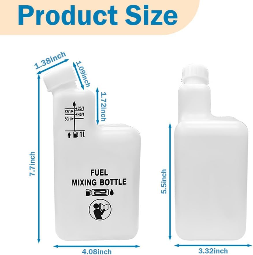 2 Stroke Gas Petrol Fuel Oil Mixing Bottle,1L,4 Ratios 32:1/50:1/40:1/25:1,Reusable Motorbike Motorcycle Lawnmower Brush Cutter Chainsaw image number 5