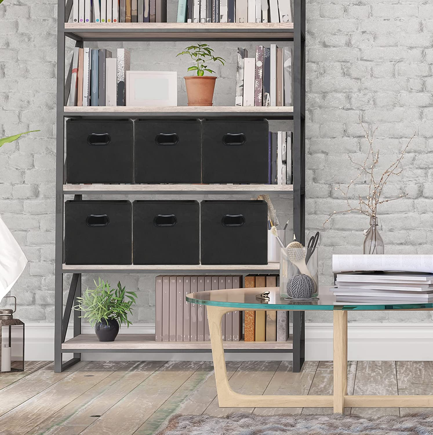 Simple Houseware 11 Inch Foldable Storage Cubes with Handle, 6 Pack, Black