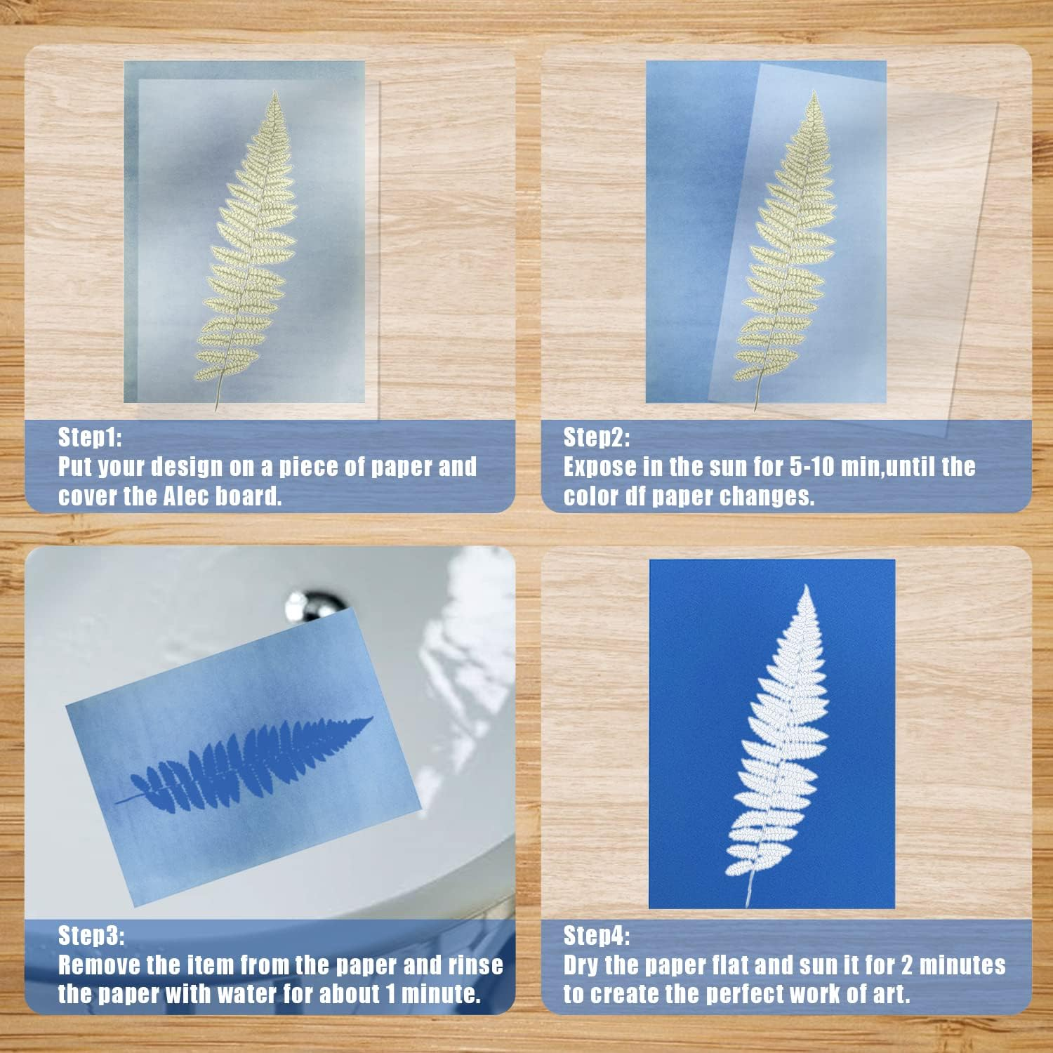 KINBOM 32Pcs Cyanotype Paper, Sun Print Paper Light Sensitive Paper Photography with Acrylic Sheet for DIY Crafts Projects image number 2
