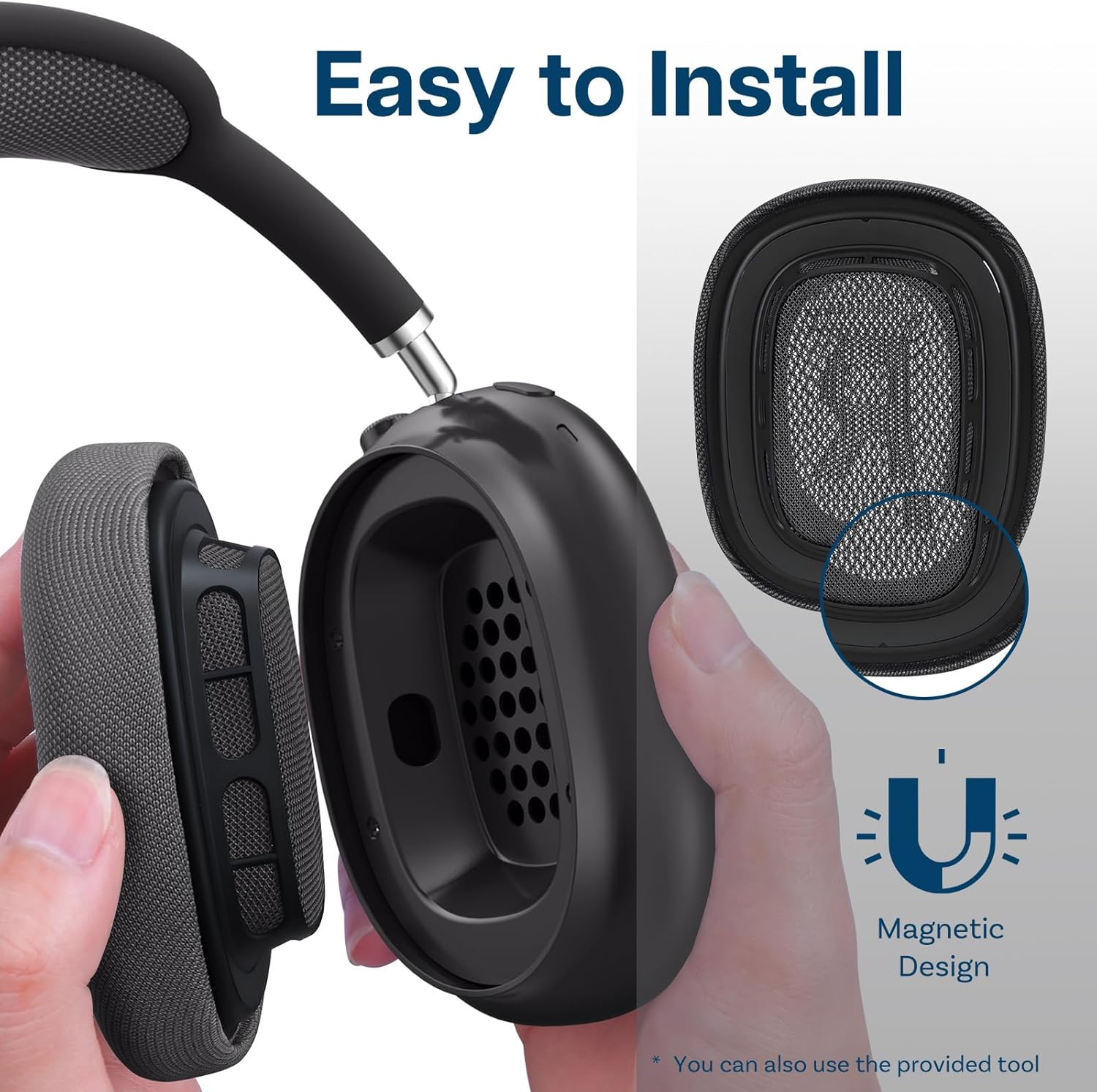 Ear Pads Replacement for Airpods Max Headphone by MMOBIEL - Mesh Fabric Ear Pad Cushions - Noise Isolation Earpads Replacement &ndash; Space Grey image number 5