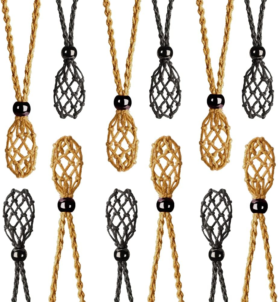 FANASY 12 PCS Crystal Cage Necklace Holder Necklace Cord Empty Stone Holder Pendant Stone Holder Replacement with Adjustable Length